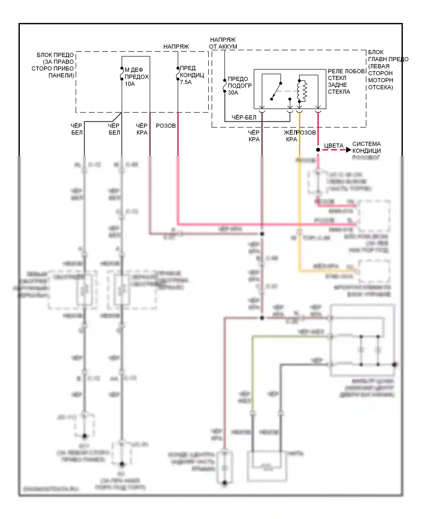 CX-9 Mazda I рестайлинг (2012-2016): Электросхема подогрева стекол 