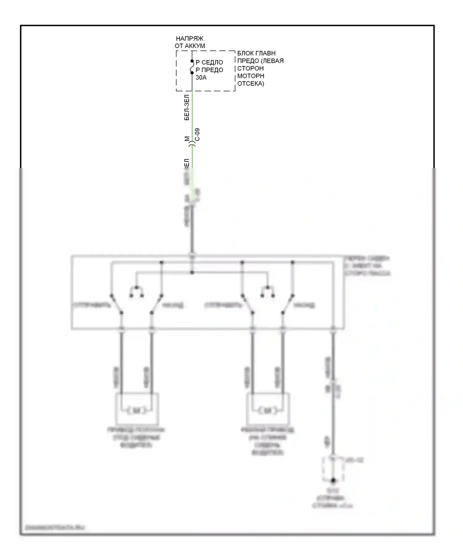 CX-9 Mazda I рестайлинг (2012-2016): Электросхема сиденья питания для пассажиров 