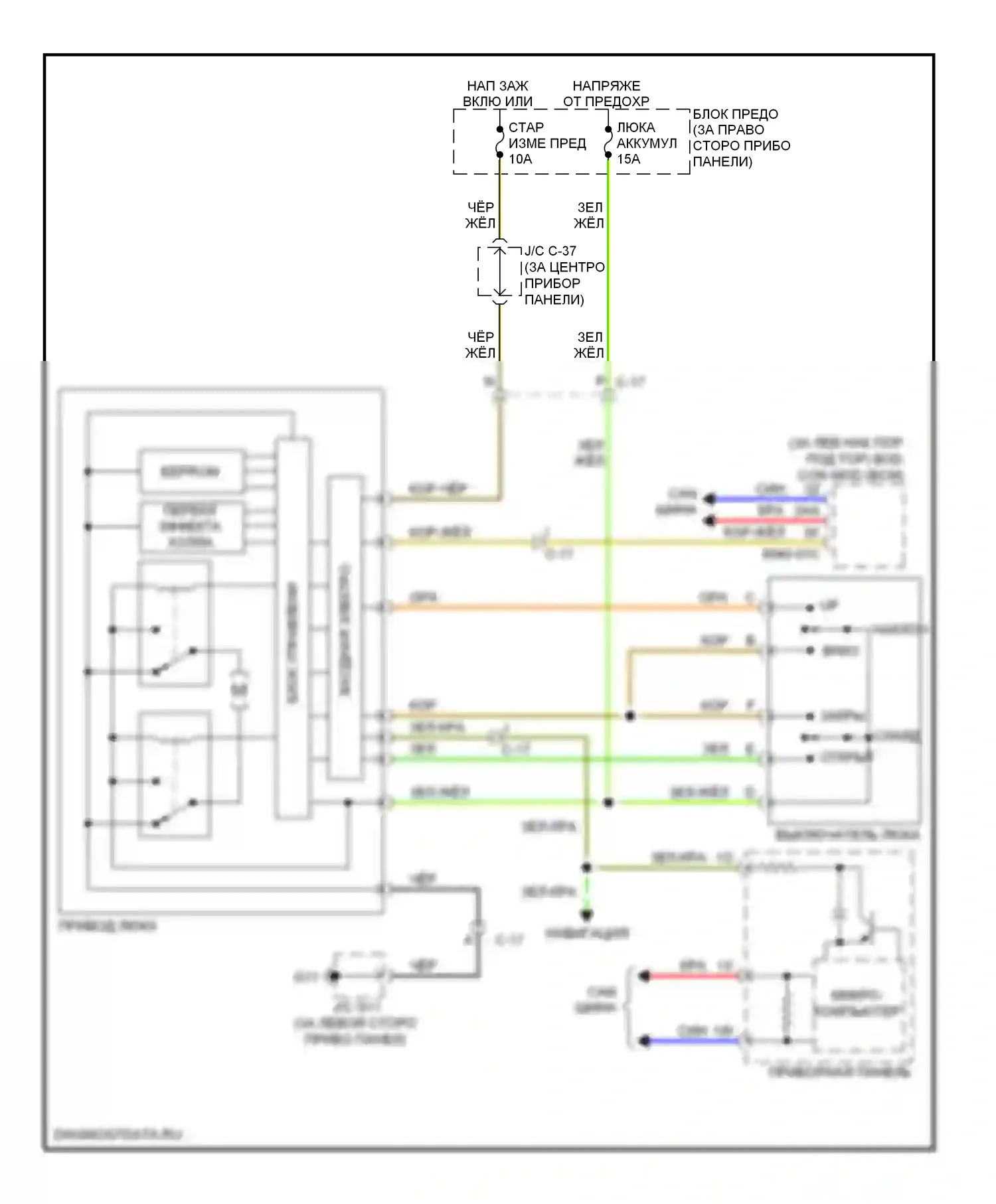 CX-9 Mazda I рестайлинг (2012-2016): Электросхема складной крыши/люка 