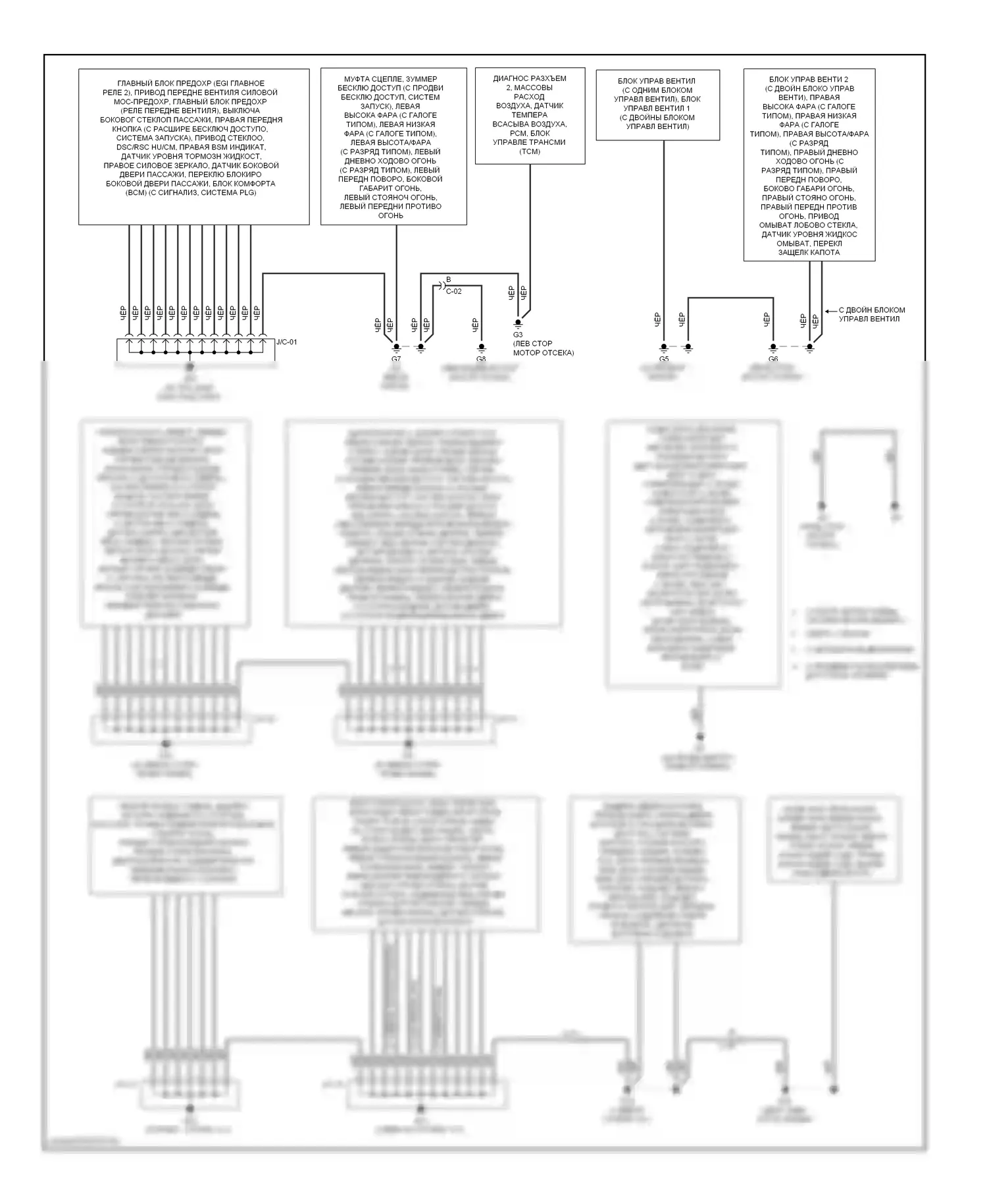 CX-9 Mazda I рестайлинг (2012-2016): Электросхема точек подключения масс 