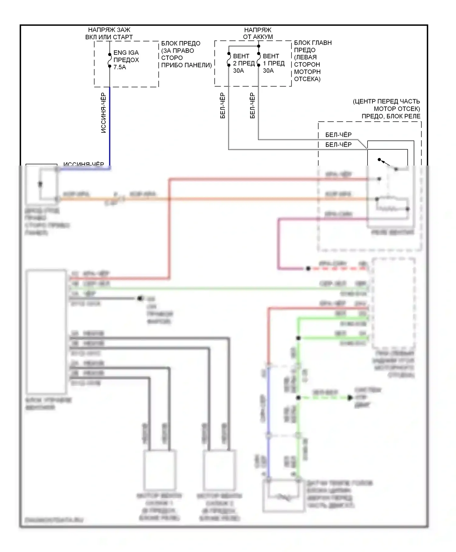 CX-9 Mazda I рестайлинг (2012-2016): Электросхема вентилятора охлаждения, один вентилятор 