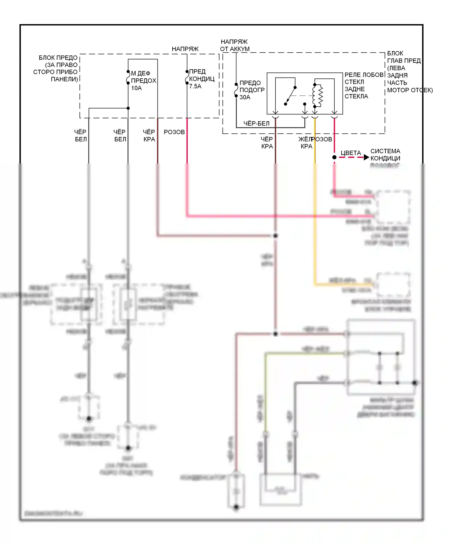 CX-9 Mazda I (2006-2012): Электросхема подогрева стекол 