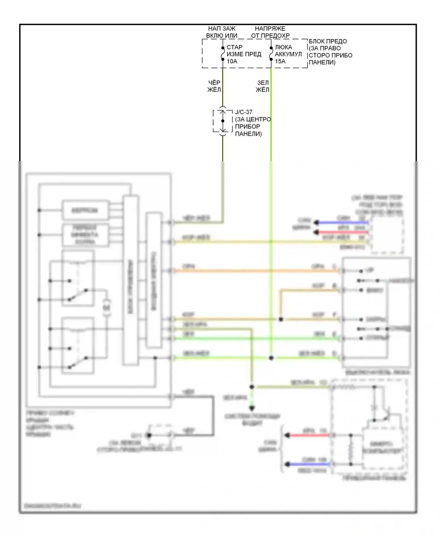 CX-9 Mazda I (2006-2012): Электросхема складной крыши/люка 