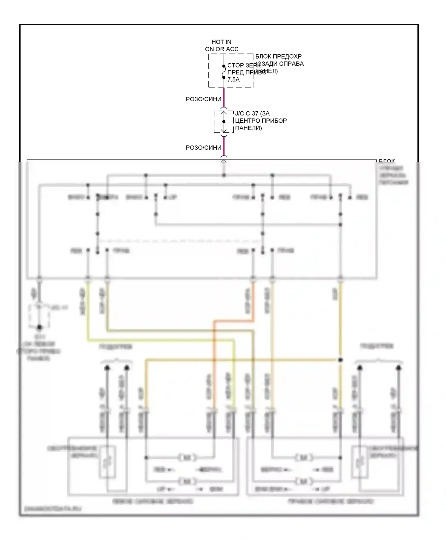 CX-9 Mazda I (2006-2012): Электросхема силового зеркала 