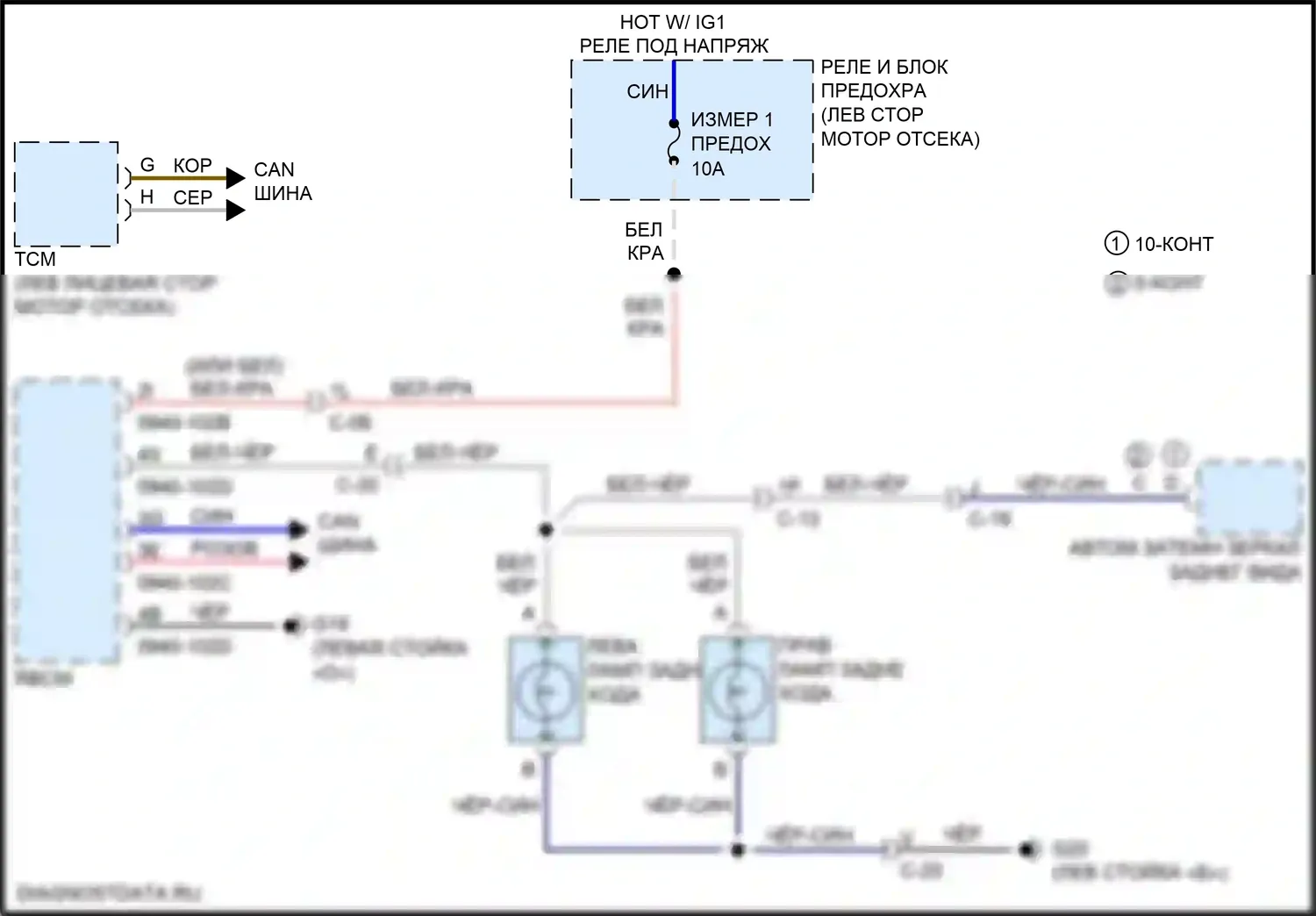 CX-9 Mazda II (2016-2021): Электросхема фонарей заднего хода 