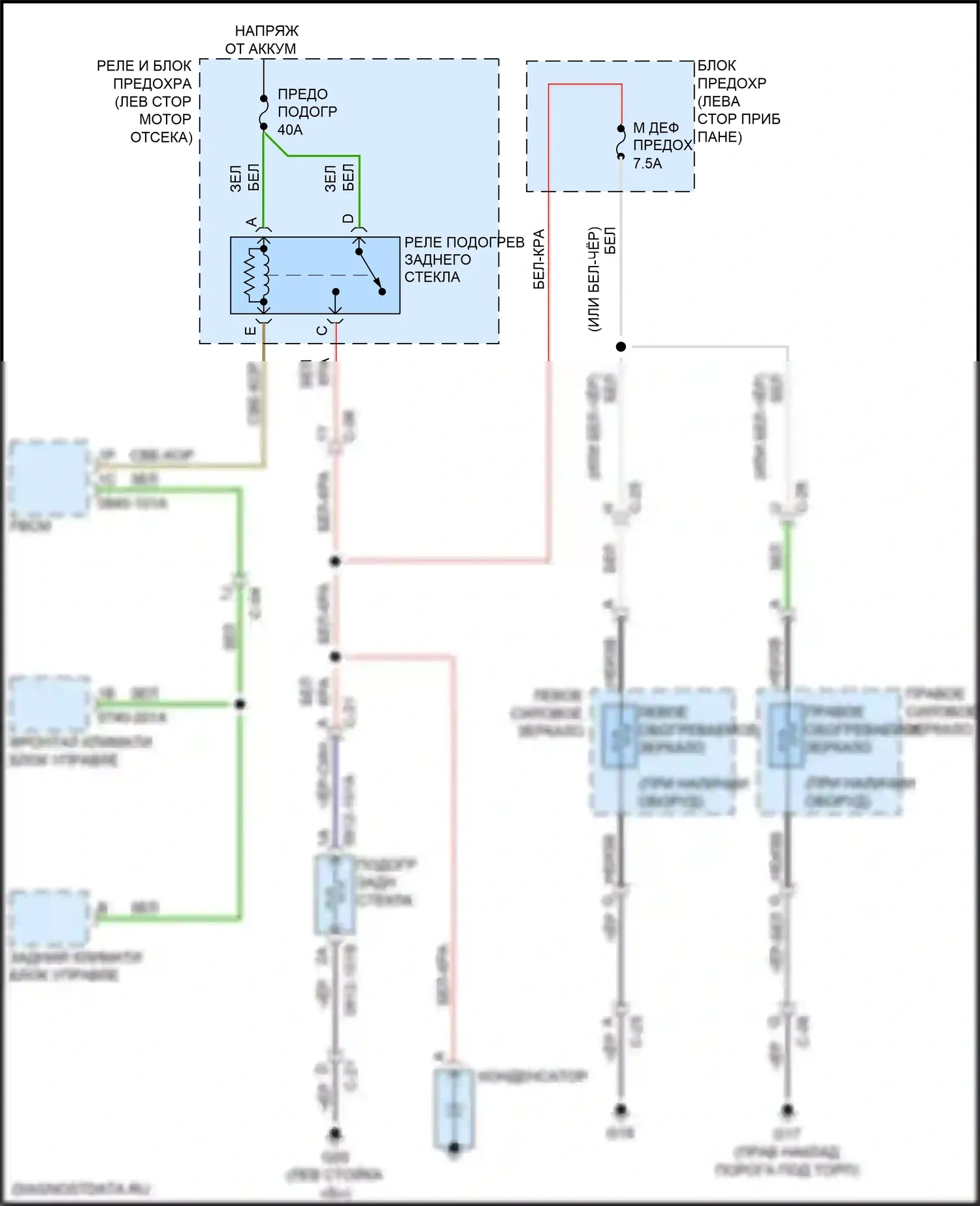 CX-9 Mazda II (2016-2021): Электросхема подогрева стекол 
