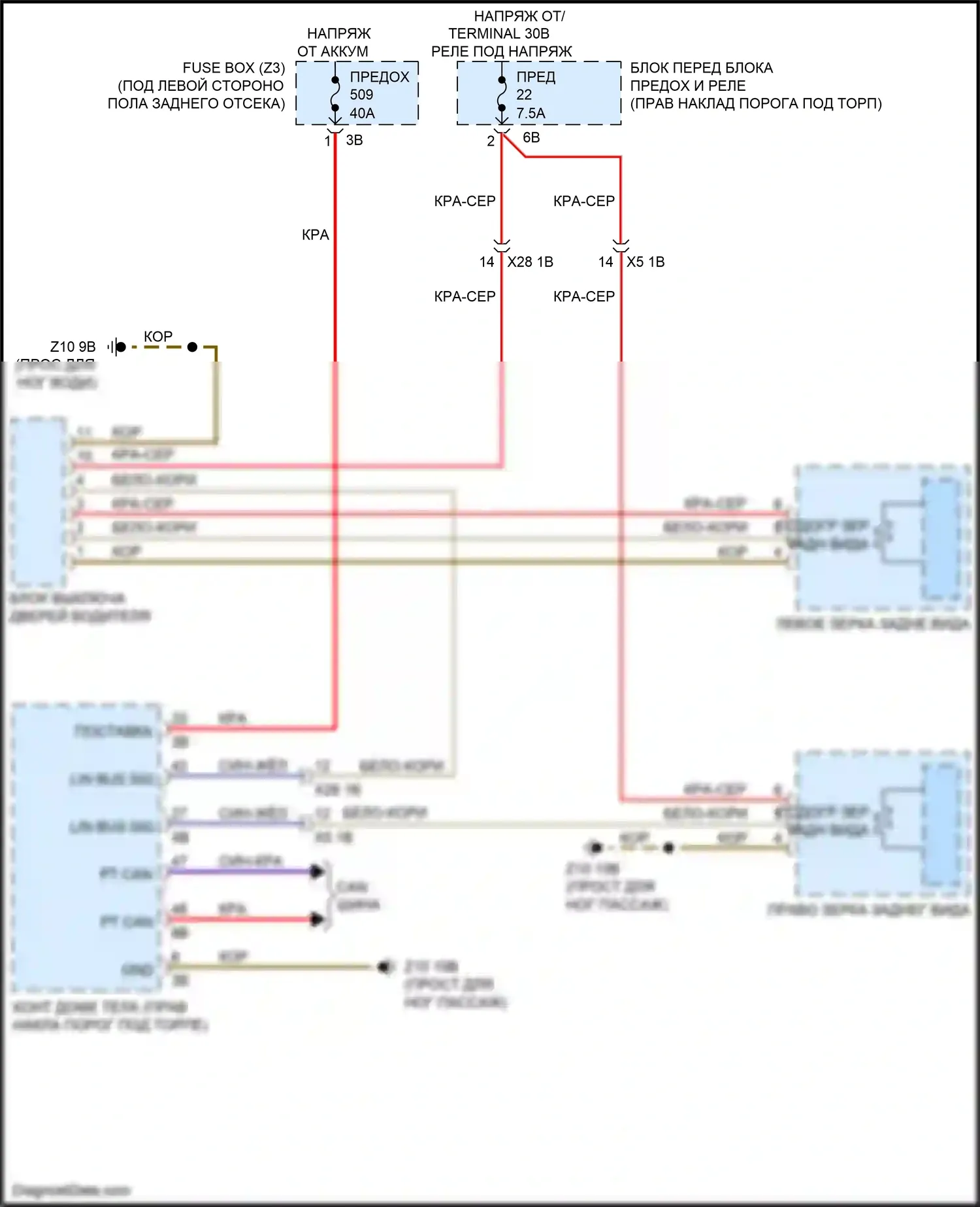 Flair Wagon Mazda III (2017-2023): Электросхема обогреваемых зеркал, с функцией шины lin 