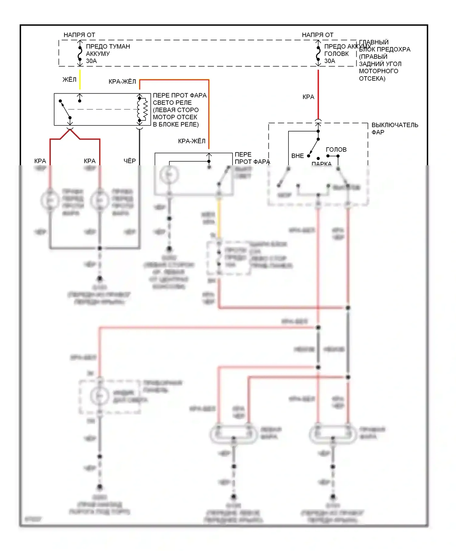 MPV Mazda I (1988-1999): Электросхема фар, без дрели 