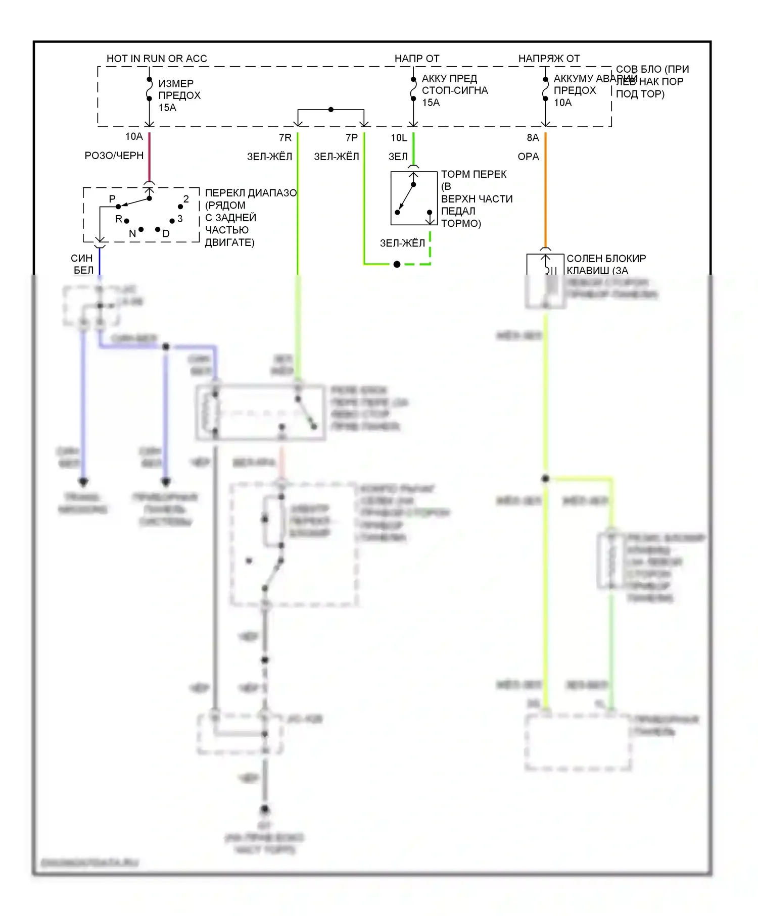 MPV Mazda II рестайлинг (2003-2006): Электросхема блокировки селектора 