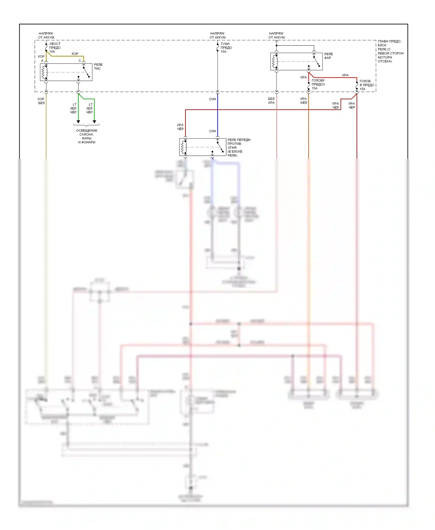 MPV Mazda II рестайлинг (2003-2006): Электросхема фар, без дрели 