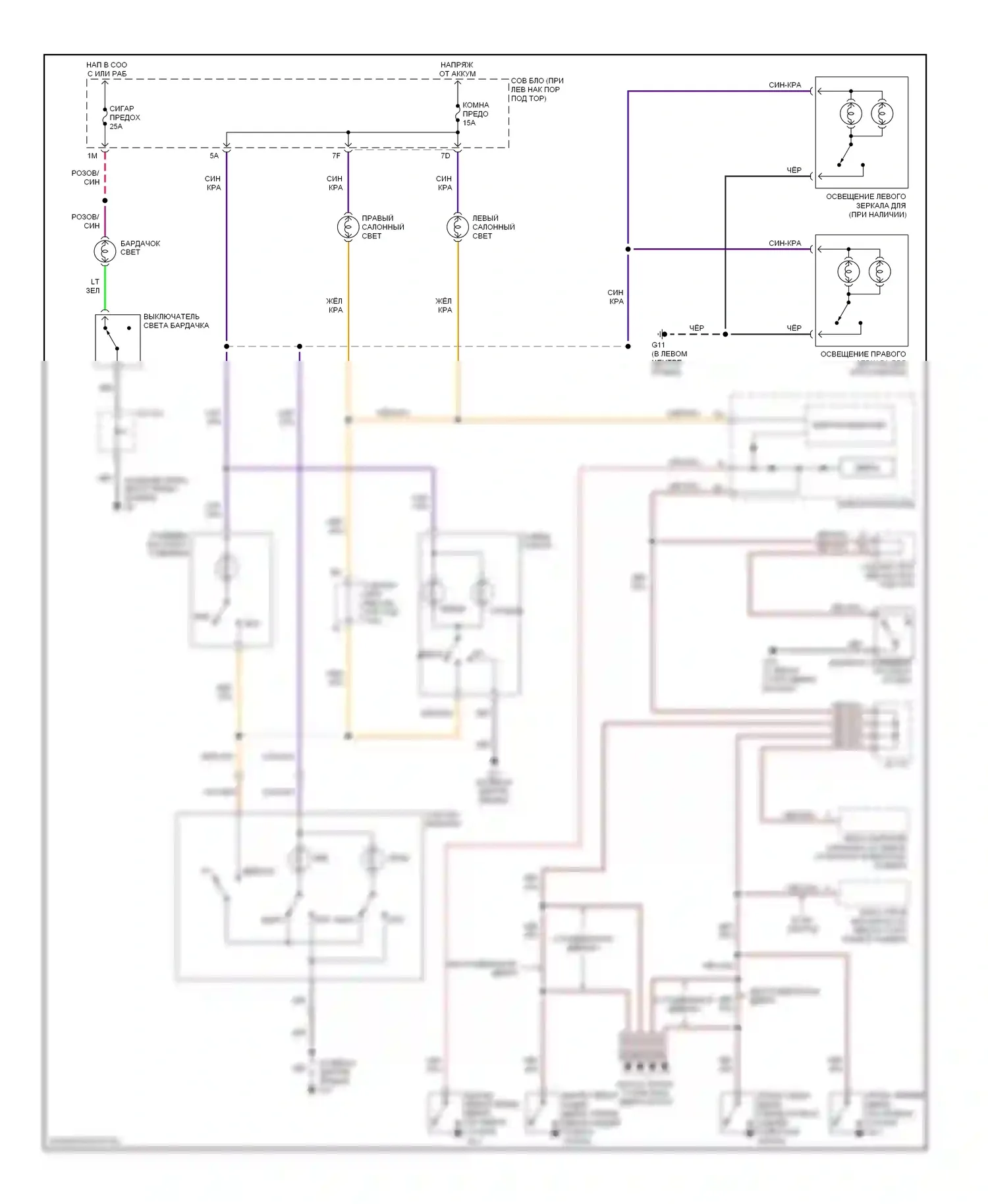 MPV Mazda II рестайлинг (2003-2006): Электросхема освещения салона 