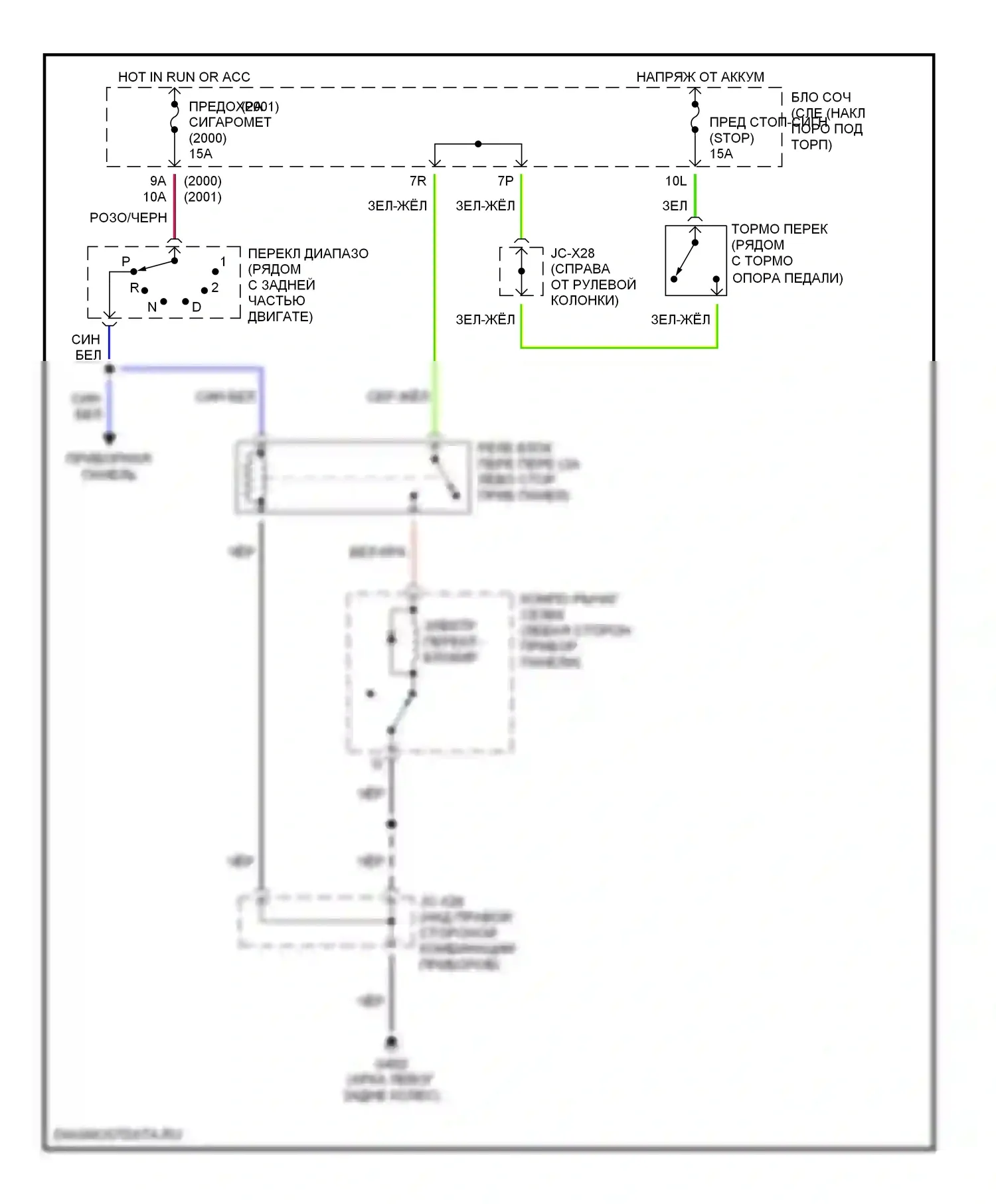 MPV Mazda II (1999-2003): Электросхема блокировки селектора 