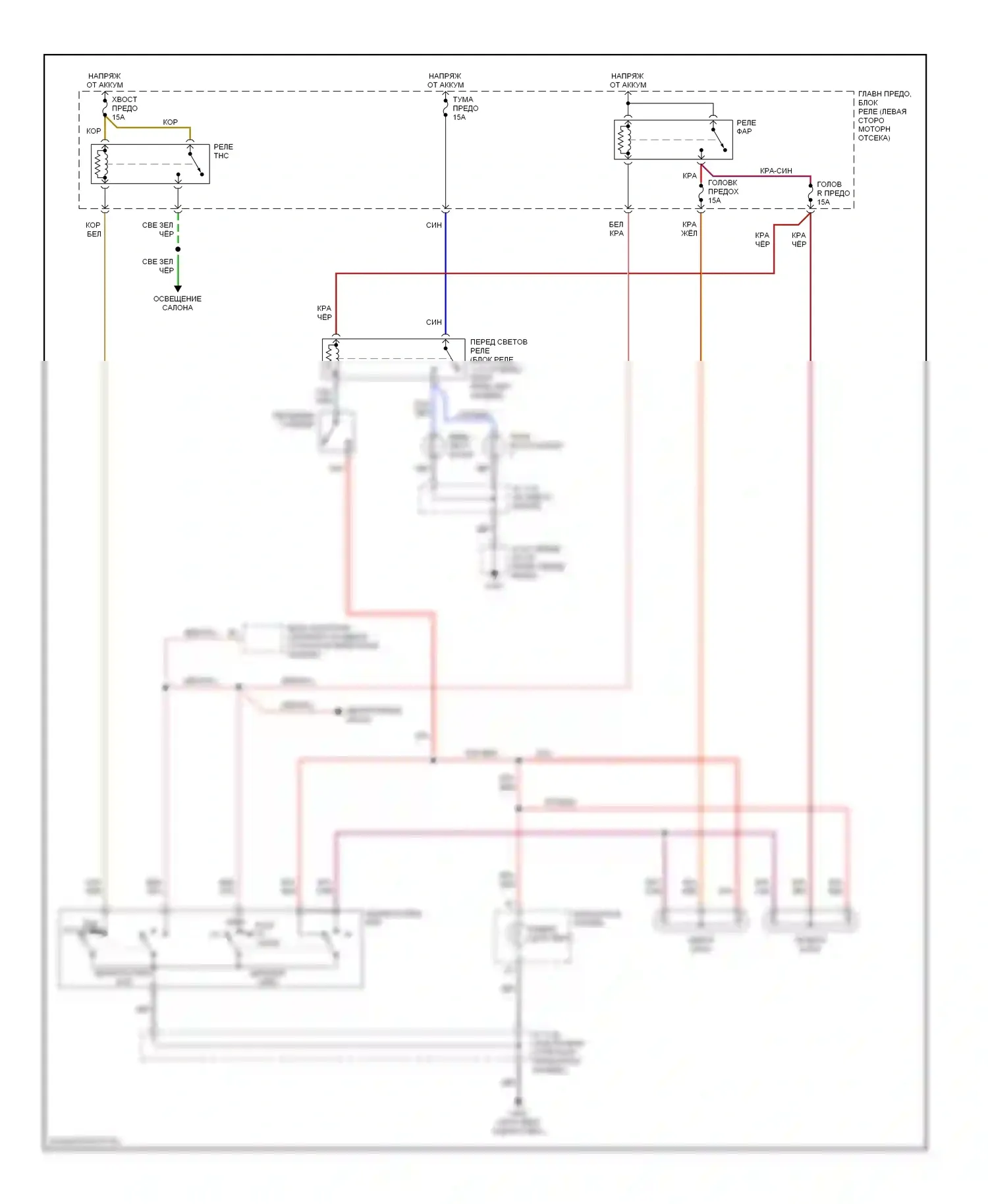 MPV Mazda II (1999-2003): Электросхема фар, без дрели 