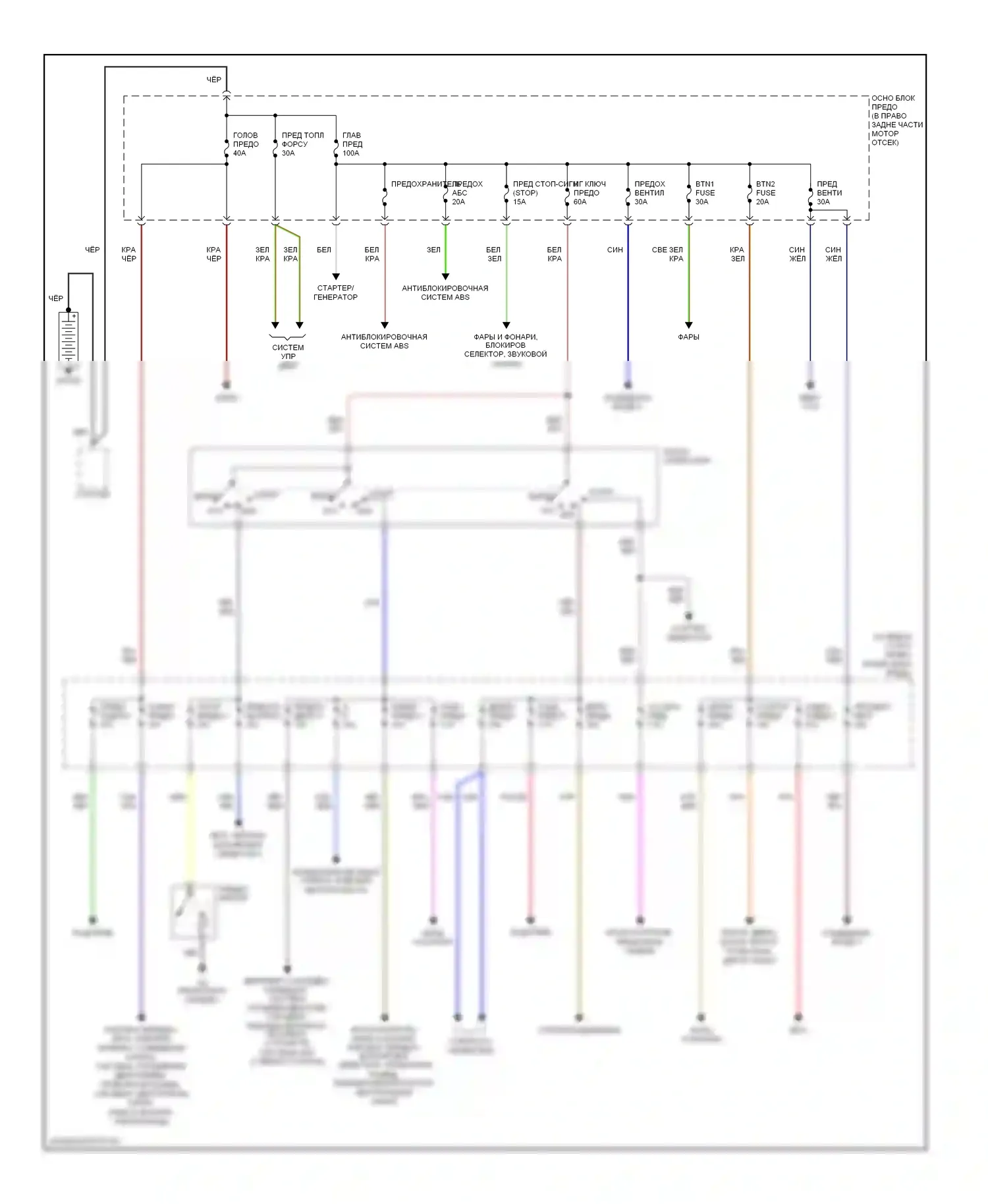 MX-5 Mazda NB рестайлинг (2001-2005): Электросхема блока предохранителей реле 