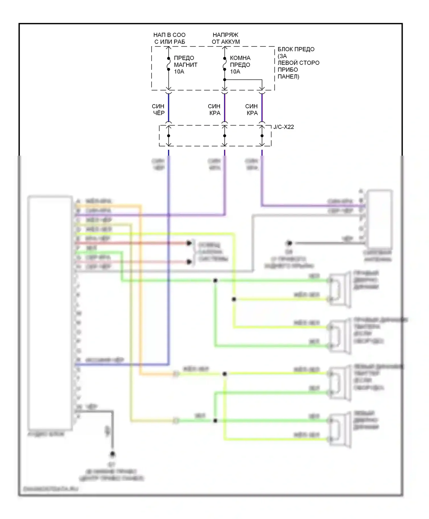 MX-5 Mazda NB рестайлинг (2001-2005): Электросхема магнитолы, стандартная 