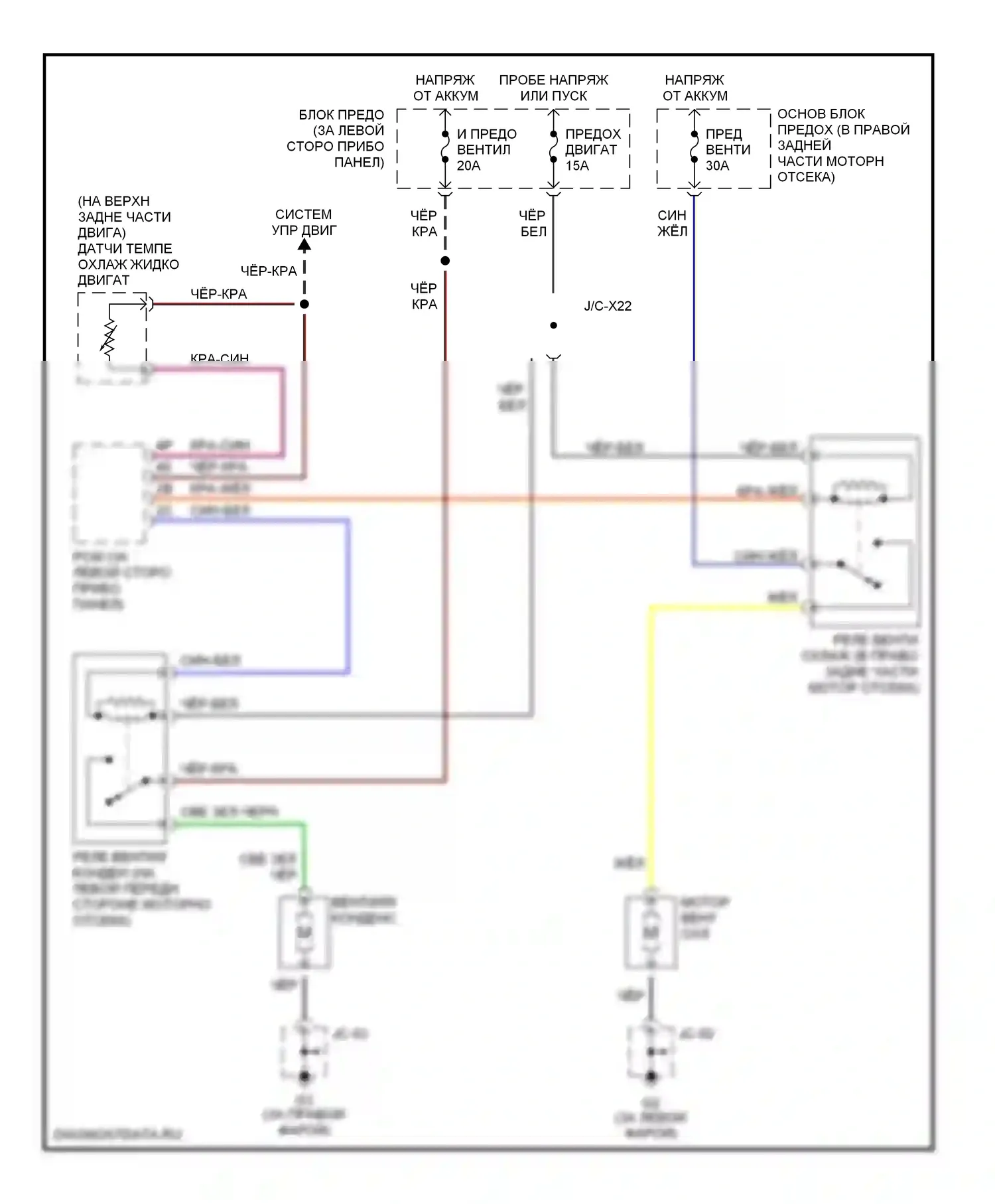 MX-5 Mazda NB рестайлинг (2001-2005): Электросхема вентилятора охлаждения 
