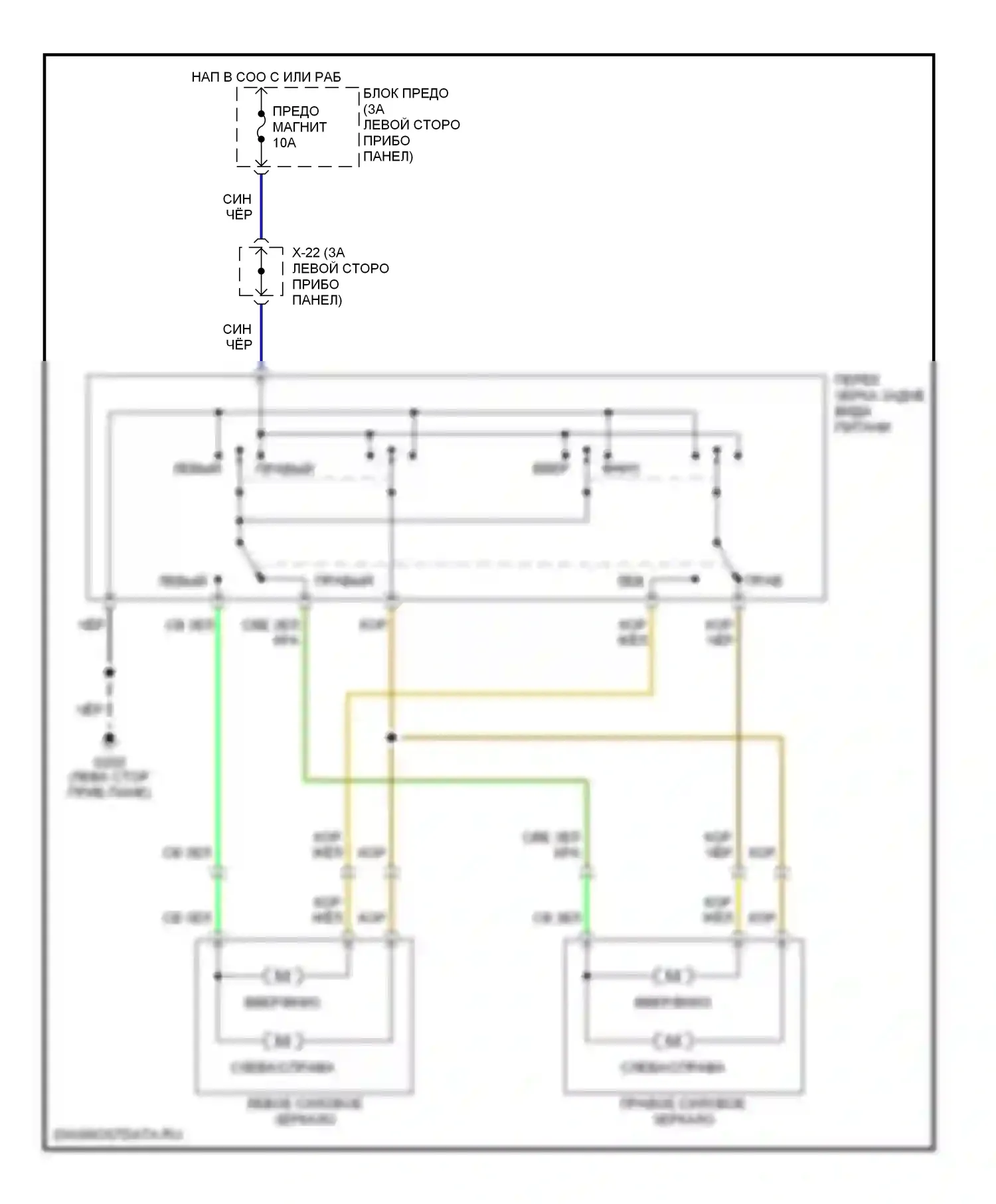 MX-5 Mazda NB (1998-2001): Электросхема силового зеркала 