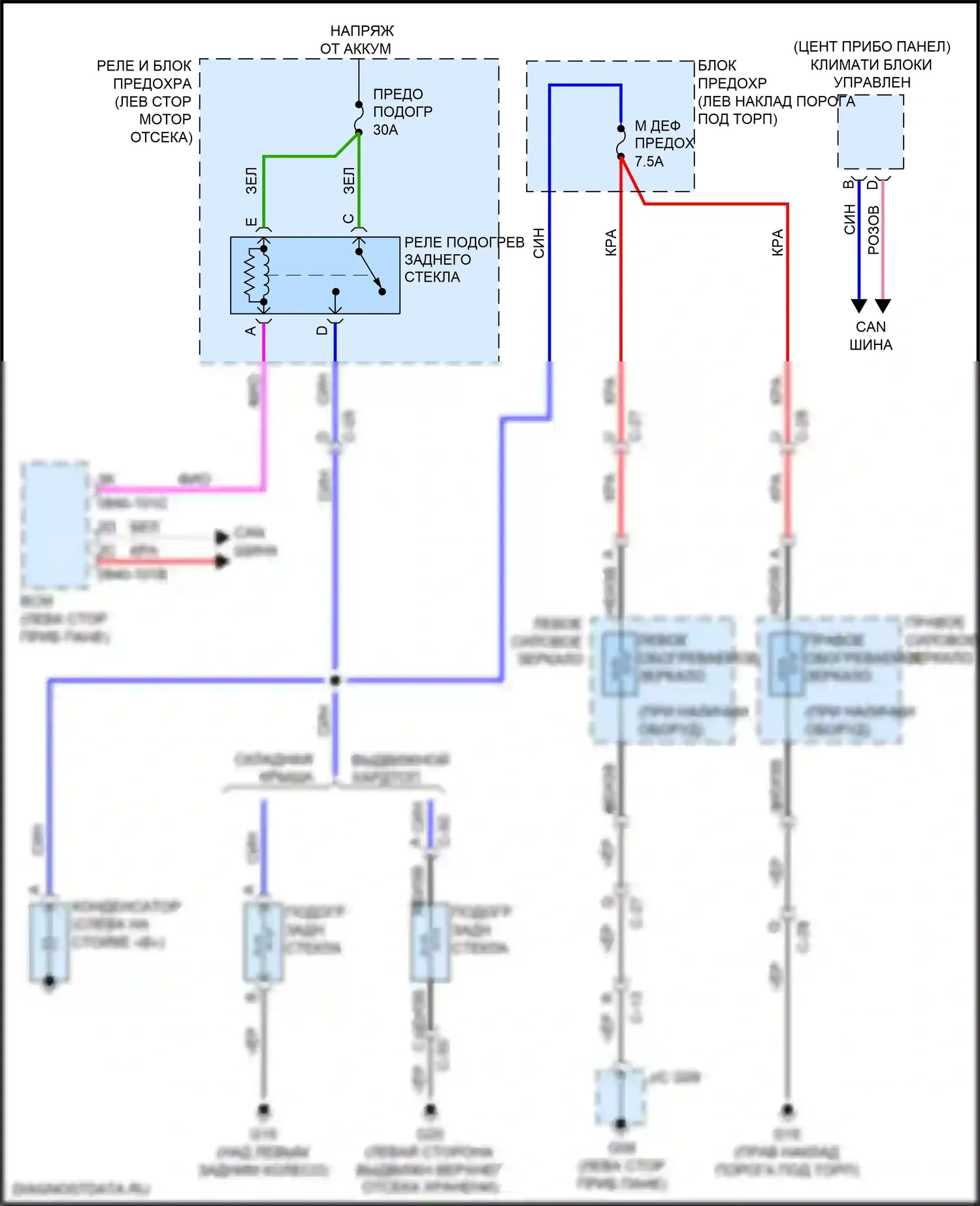 MX-5 Mazda ND (2015-2024): Электросхема подогрева стекол 