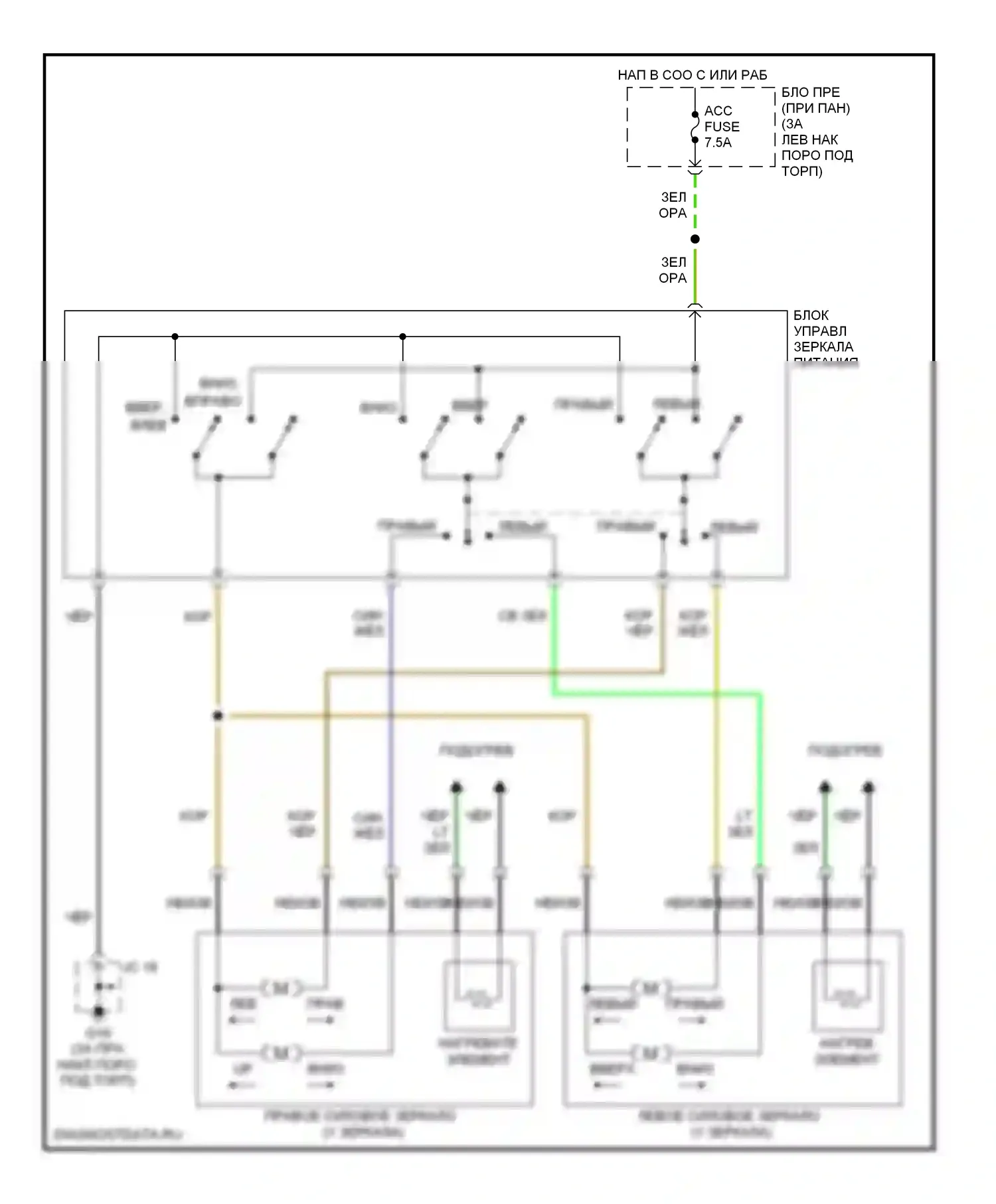 RX-8 Mazda I рестайлинг (2008-2012): Электросхема силового зеркала 