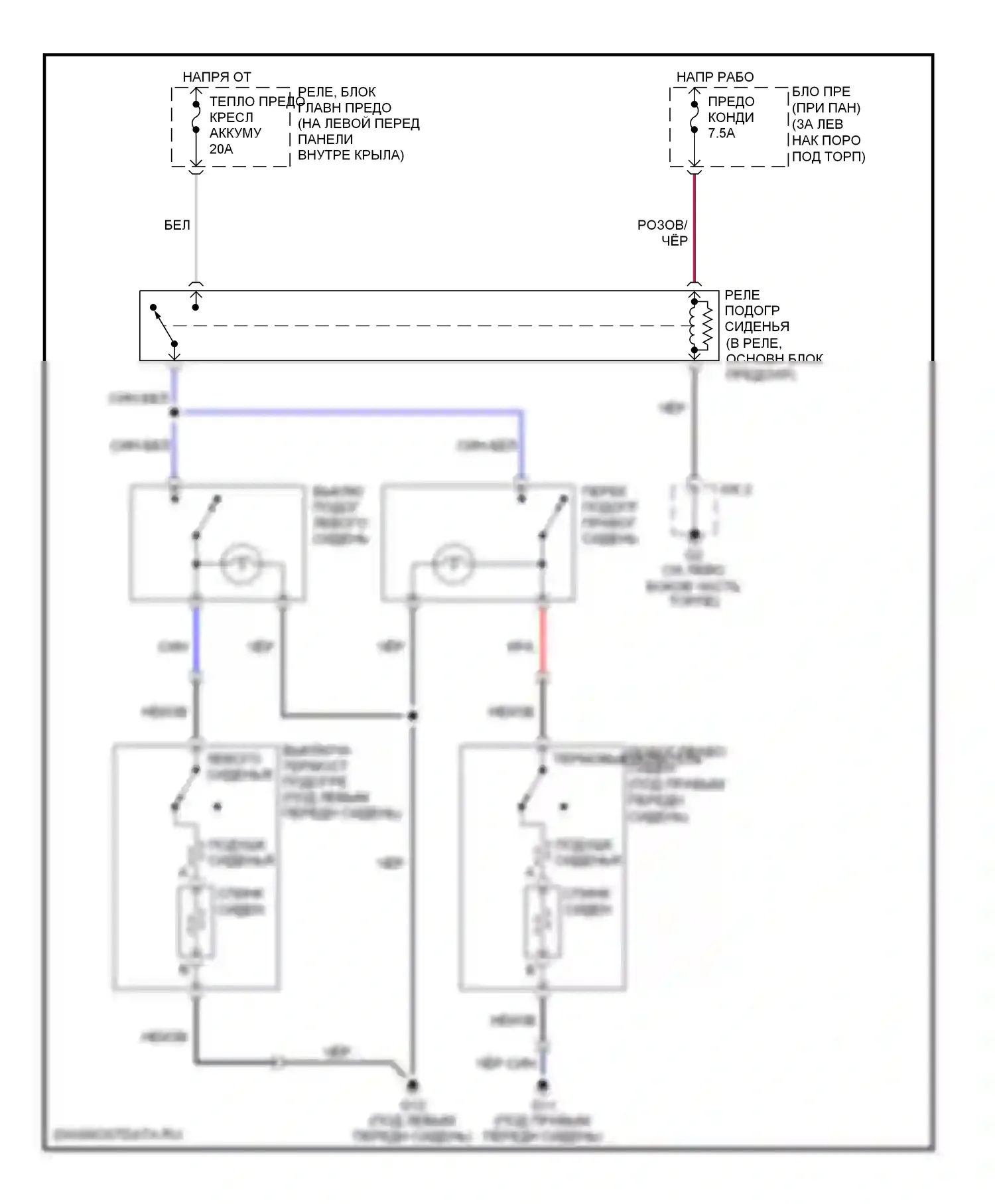 RX-8 Mazda I (2003-2008): Электросхема обогреваемых сидений 