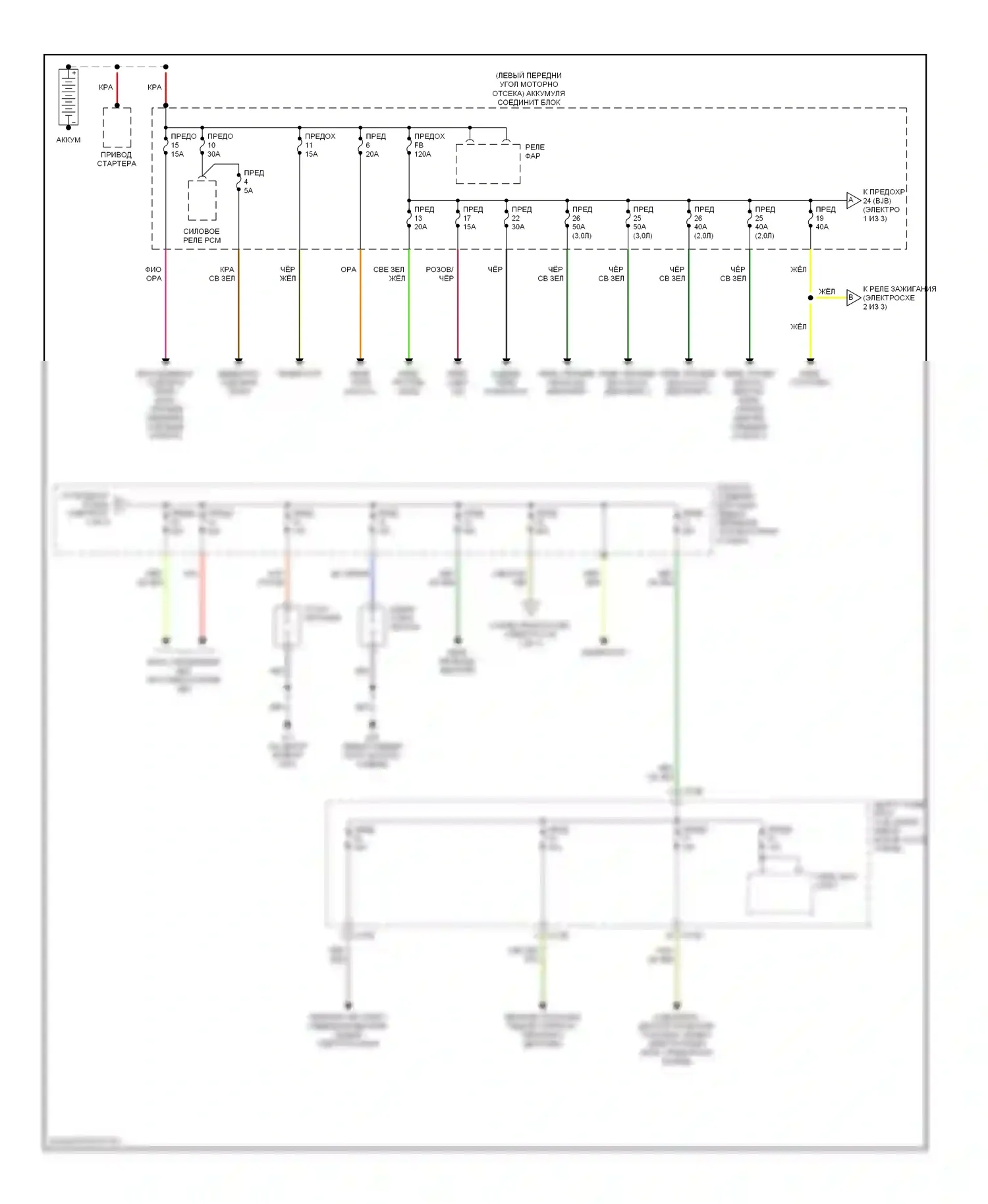 Tribute Mazda I (2000-2004): Электросхема блока предохранителей реле (1 из 3) 