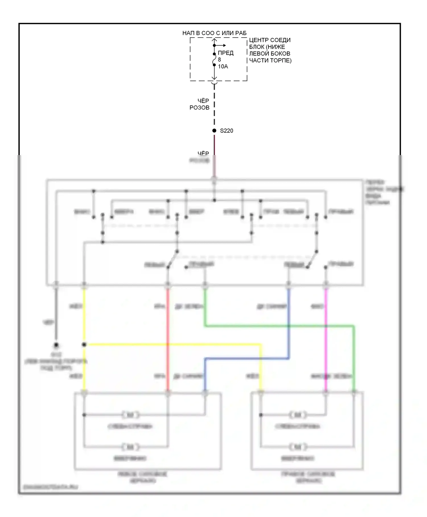 Tribute Mazda I (2000-2004): Электросхема силового зеркала 