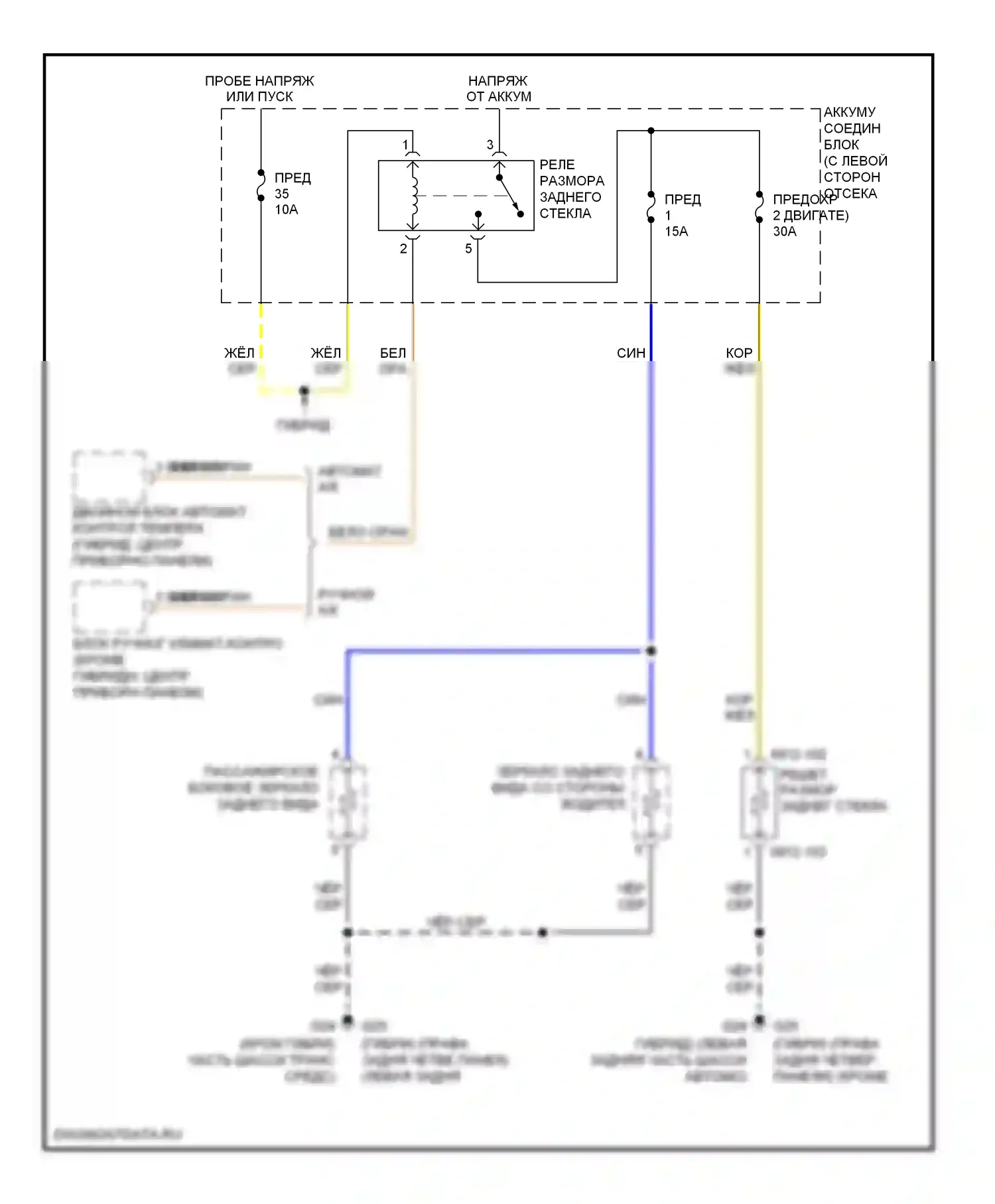 Tribute Mazda II (2007-2011): Электросхема подогрева стекол 