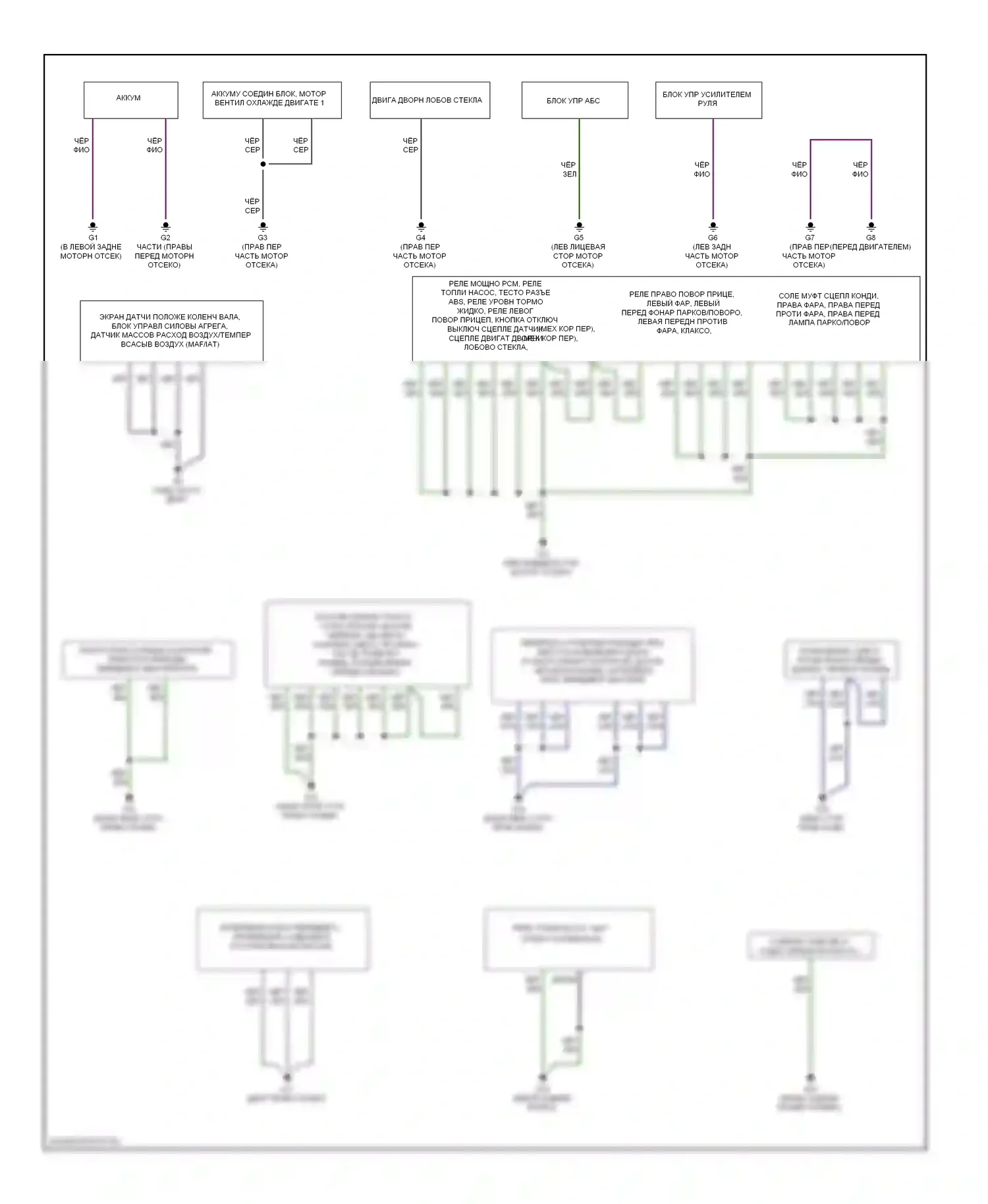 Tribute Mazda II (2007-2011): Электросхема разводки массы, за исключением гибридной (1 из 2) 