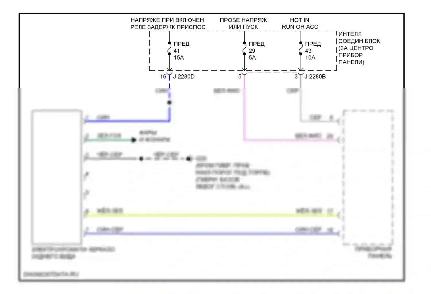 Tribute Mazda II (2007-2011): Электросхема электрохромного зеркала 