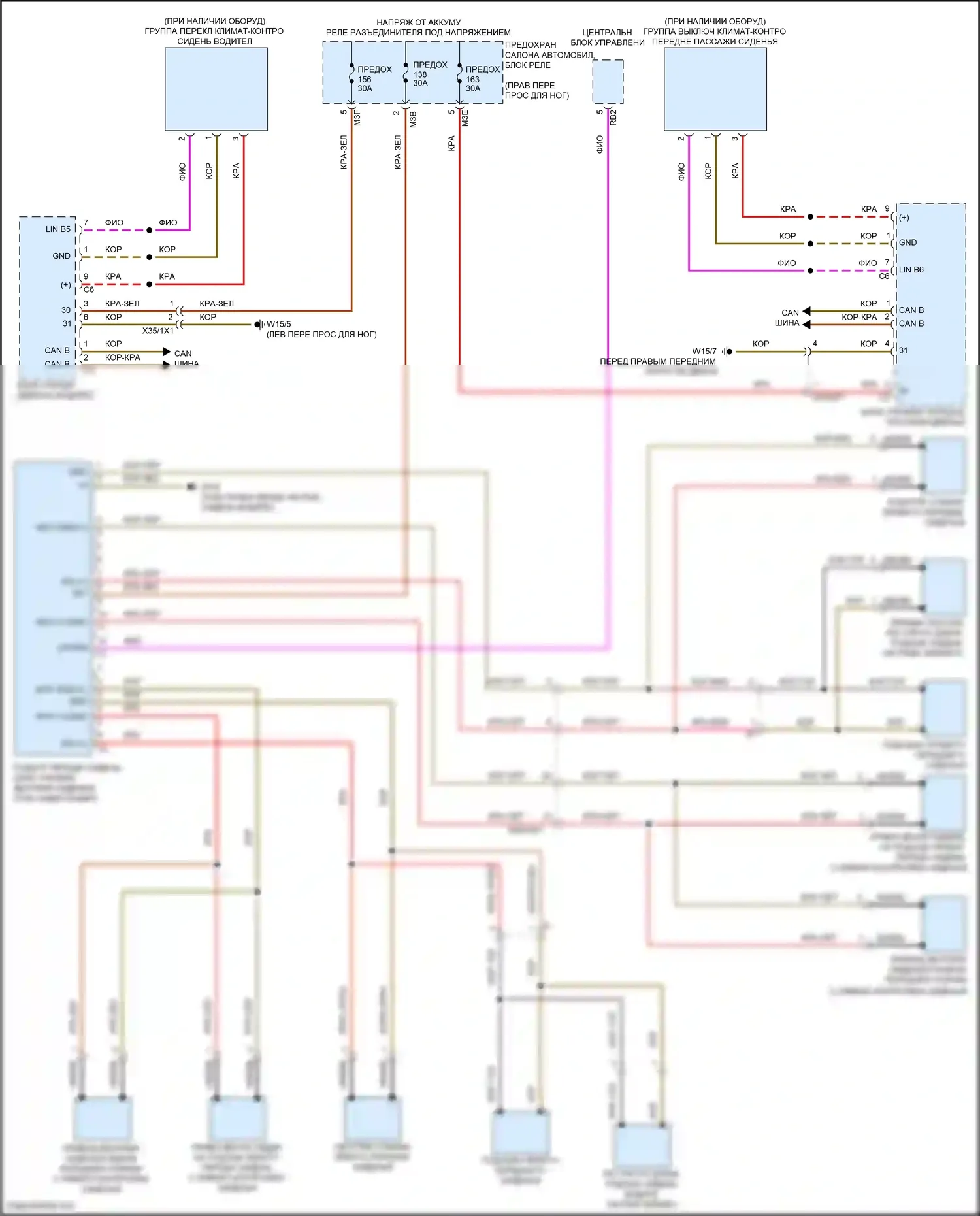 A-класс Mercedes-Benz W177 (2018-2023): Электросхема передней вентиляции и подогрева сидений, без памяти 