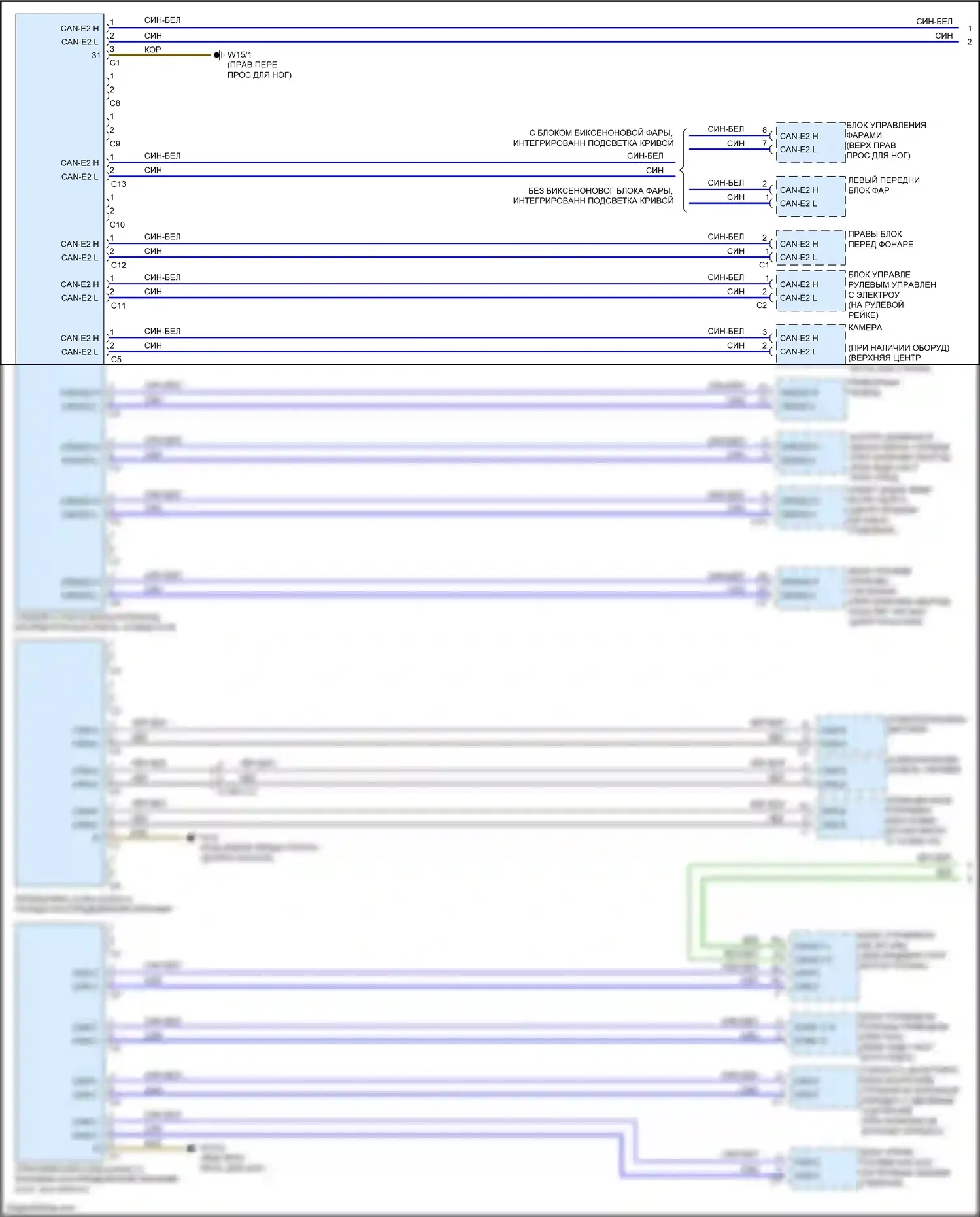 B-класс Mercedes-Benz W246 рестайлинг (2014-2018): Электросхема шины высокого/низкого уровня (1 из 4) 