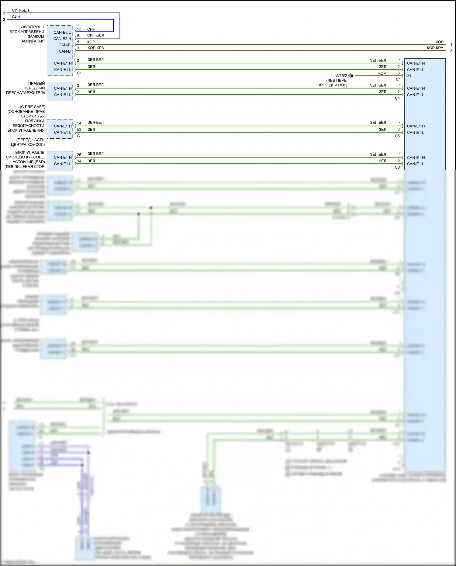 B-класс Mercedes-Benz W246 рестайлинг (2014-2018): Электросхема шины высокого/низкого уровня (2 из 4) 