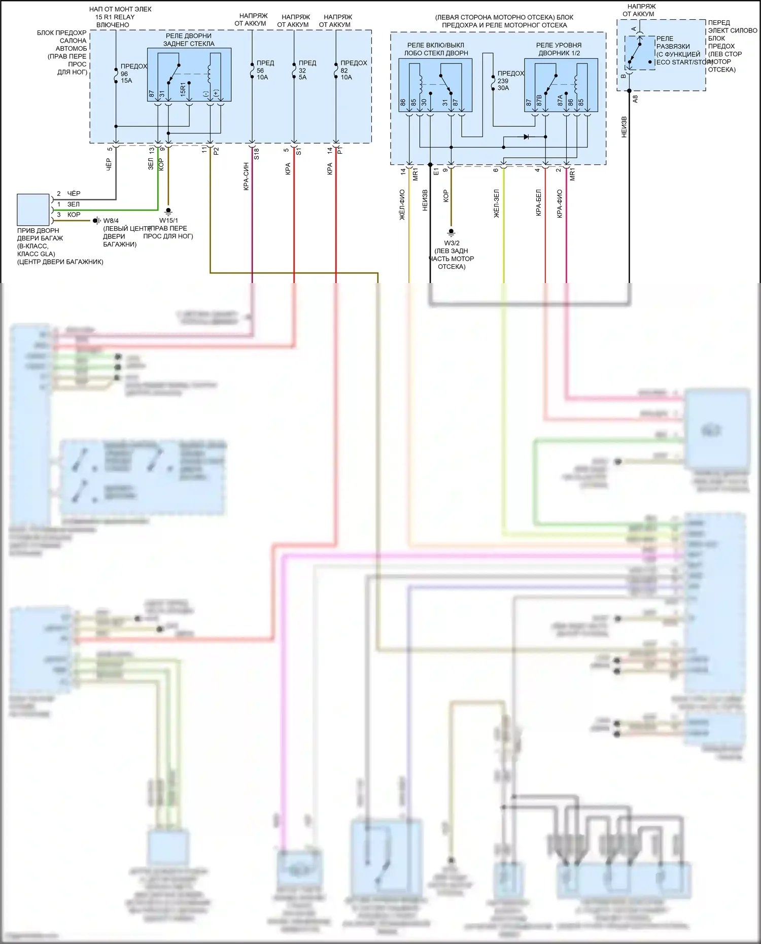 B-класс Mercedes-Benz W246 рестайлинг (2014-2018): Дворники и омыватели электросхема 