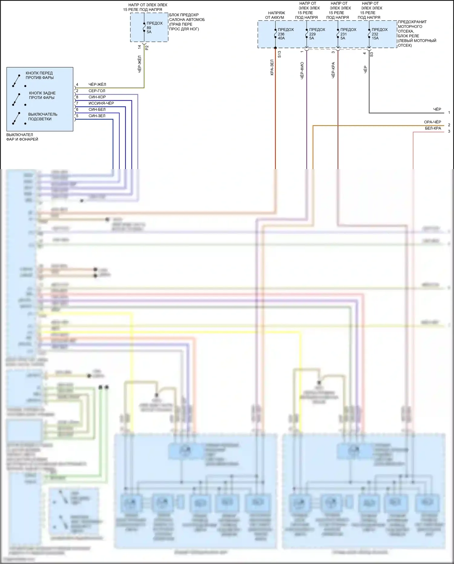 B-класс Mercedes-Benz W246 рестайлинг (2014-2018): Электросхема фар, с ксеноновыми лампами (1 из 2) 