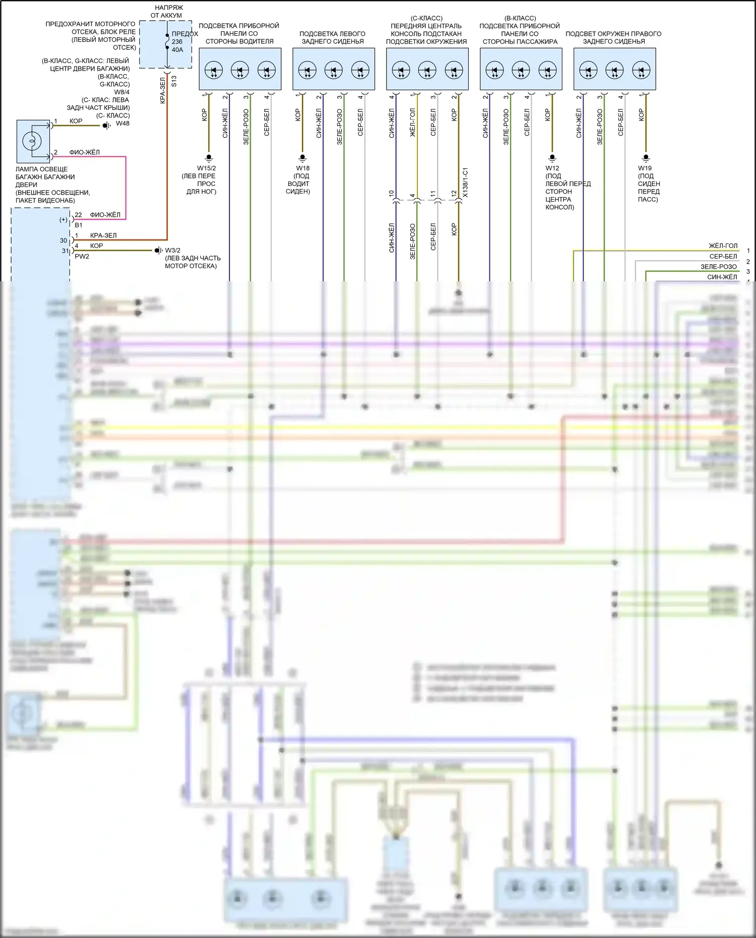 B-класс Mercedes-Benz W246 рестайлинг (2014-2018): Электросхема освещения салона (1 из 5) 