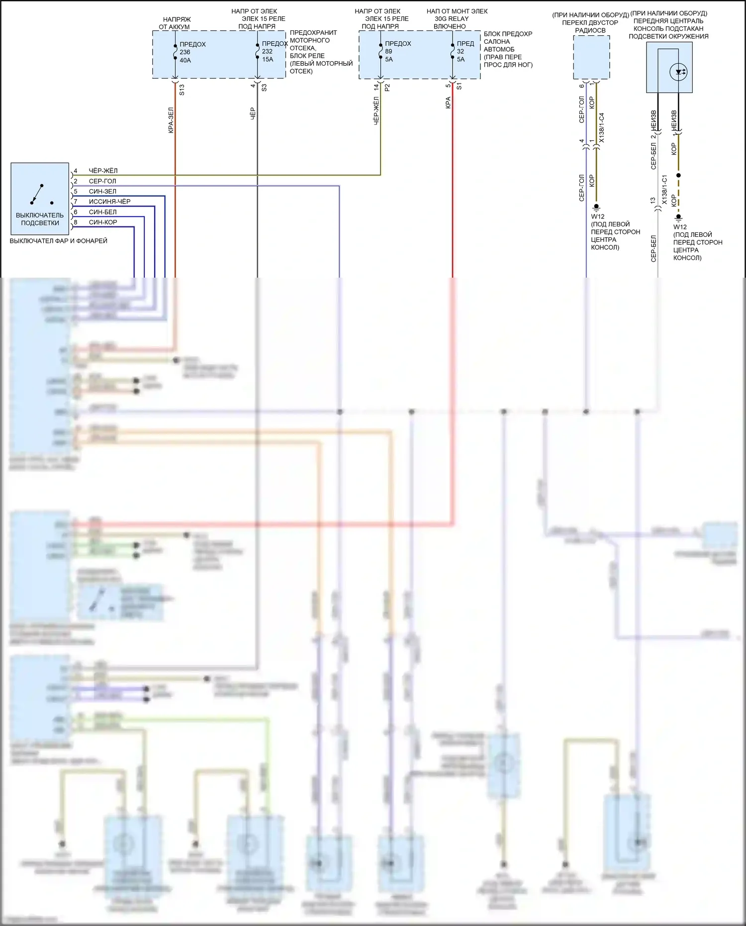 B-класс Mercedes-Benz W246 рестайлинг (2014-2018): Электросхема подсветки приборной панели (1 из 2) 