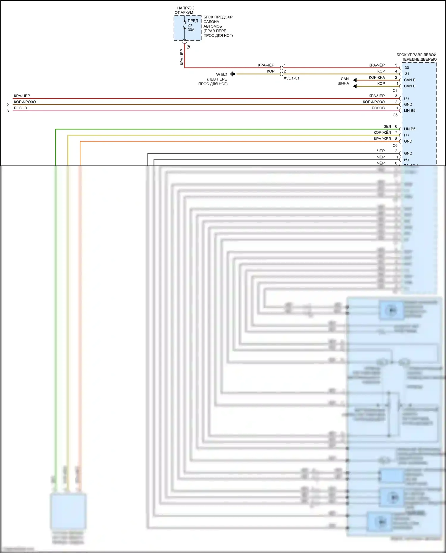 B-класс Mercedes-Benz W246 рестайлинг (2014-2018): Электросхема памяти зеркал (2 из 2) 