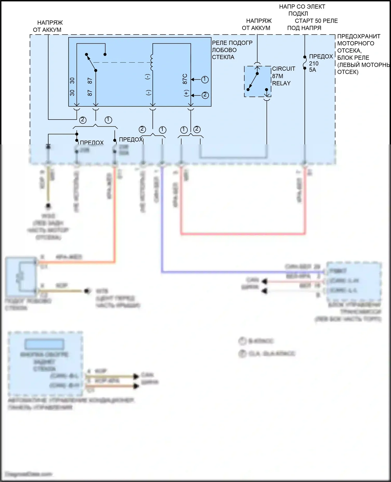 B-класс Mercedes-Benz W246 рестайлинг (2014-2018): Электросхема обогреваемого лобового стекла 