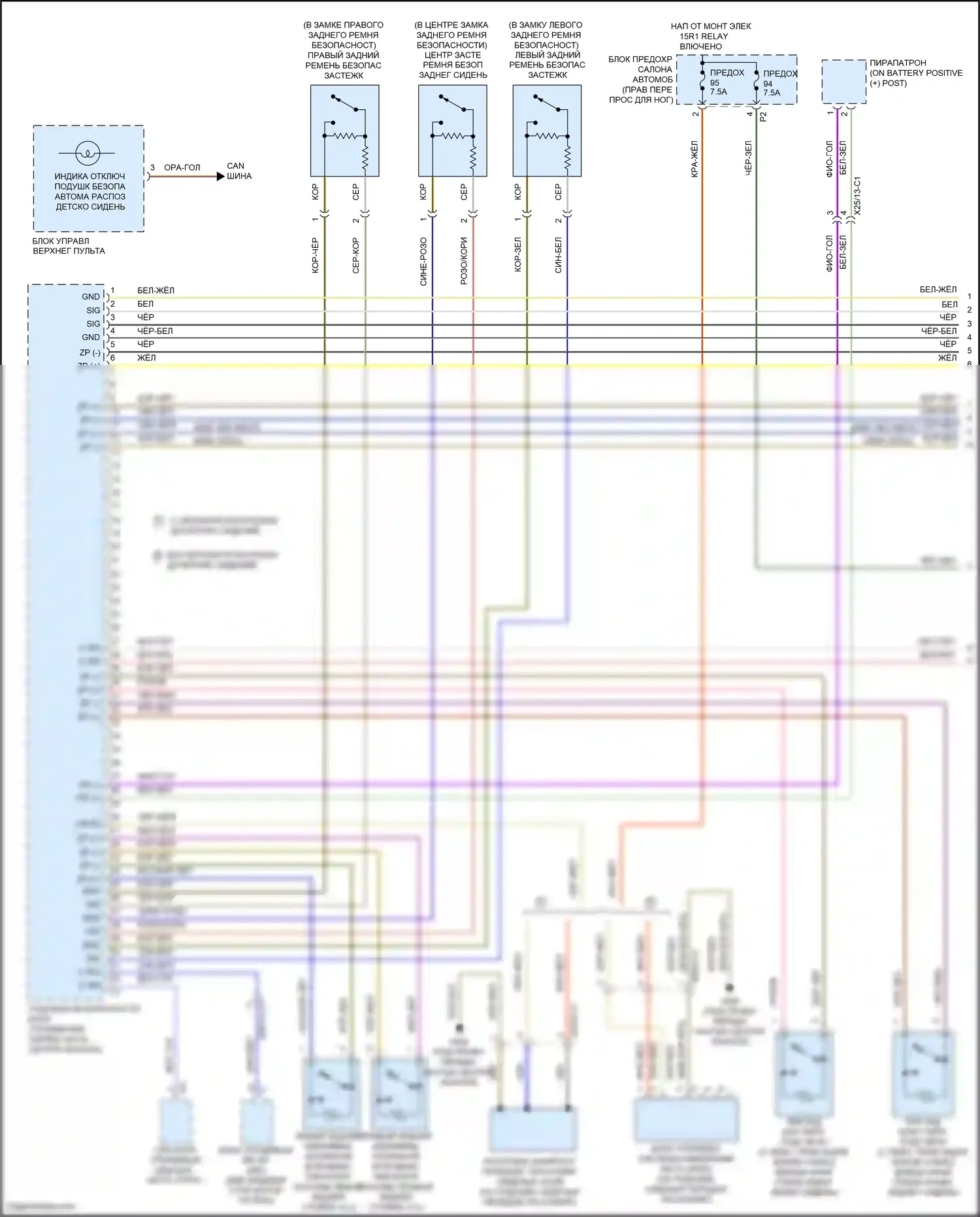 B-класс Mercedes-Benz W246 рестайлинг (2014-2018): Электросхема подушек безопасности (1 из 4) 