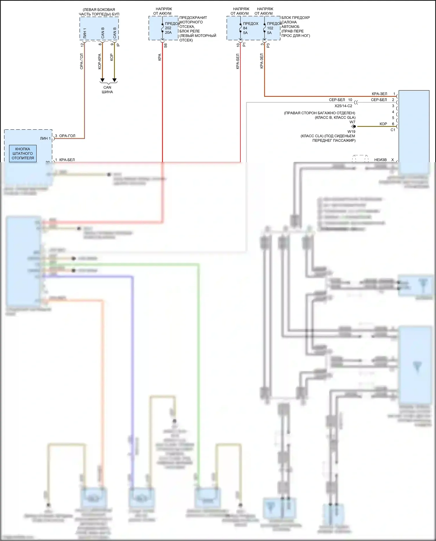 B-класс Mercedes-Benz W246 рестайлинг (2014-2018): Электросхема штатного отопителя 