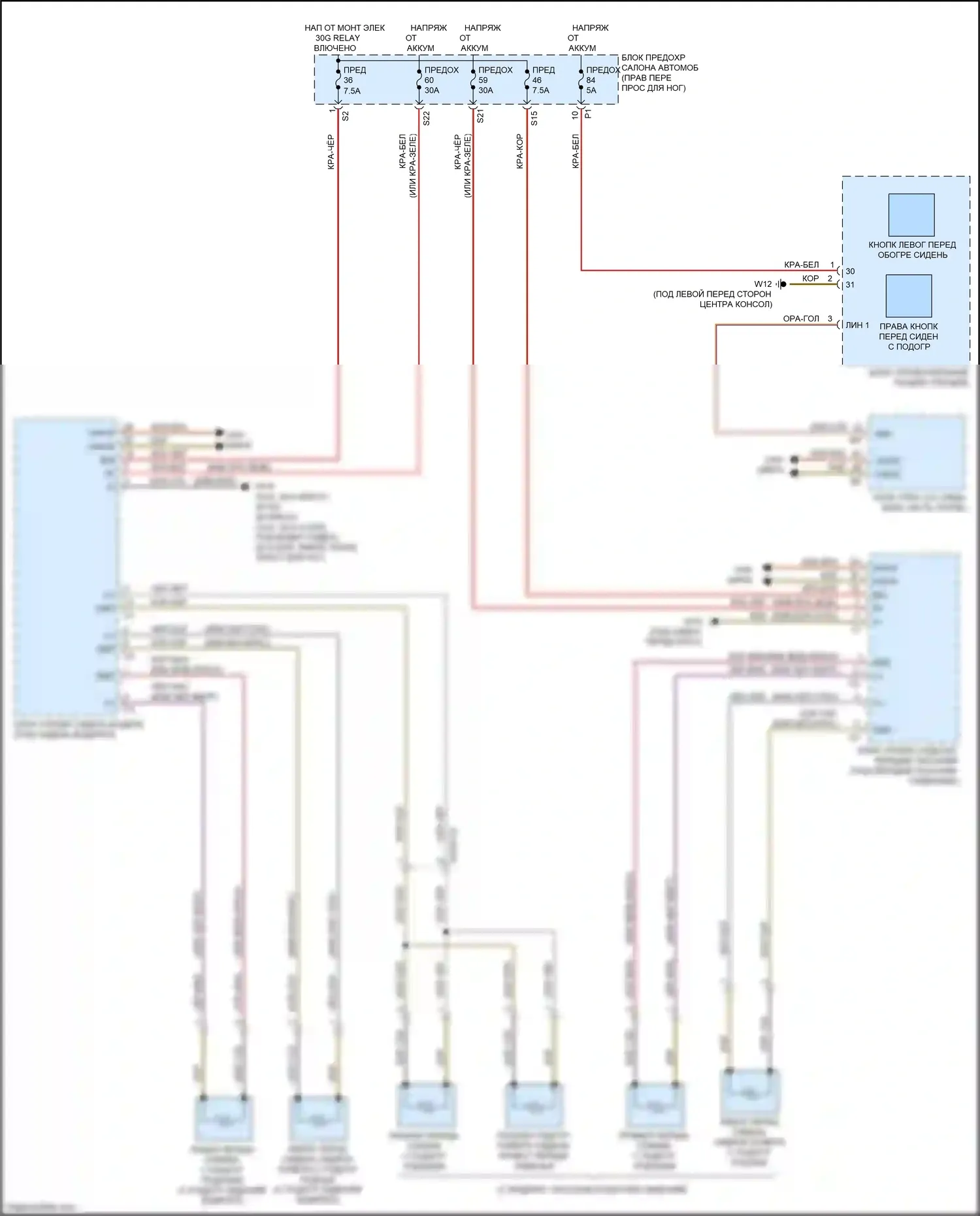 B-класс Mercedes-Benz W246 рестайлинг (2014-2018): Электросхема обогреваемых сидений 