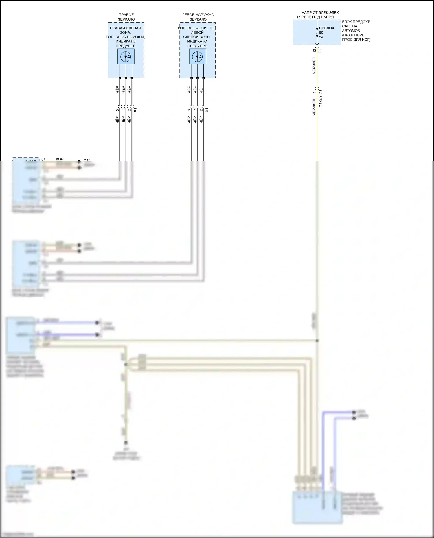 B-класс Mercedes-Benz W246 рестайлинг (2014-2018): Электросхема информационной системы в слепой зоне 