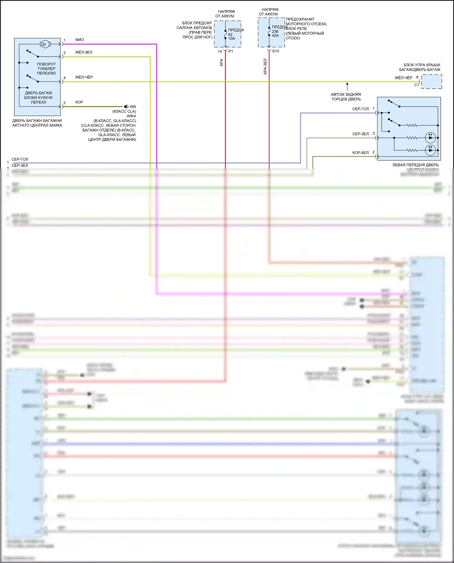 B-класс Mercedes-Benz W246 рестайлинг (2014-2018): Электросхема центрального замка с автоблокировкой (2 из 3) 