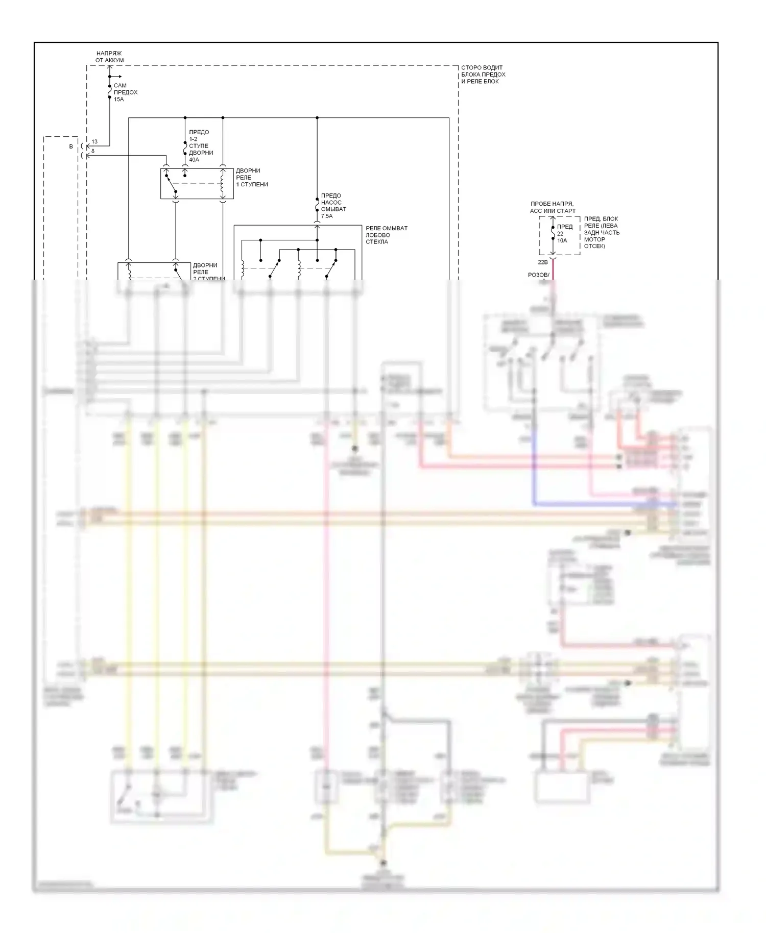 C-класс AMG Mercedes-Benz W202 рестайлинг (1997-2000): Электросхема передних дворников и омывателей 