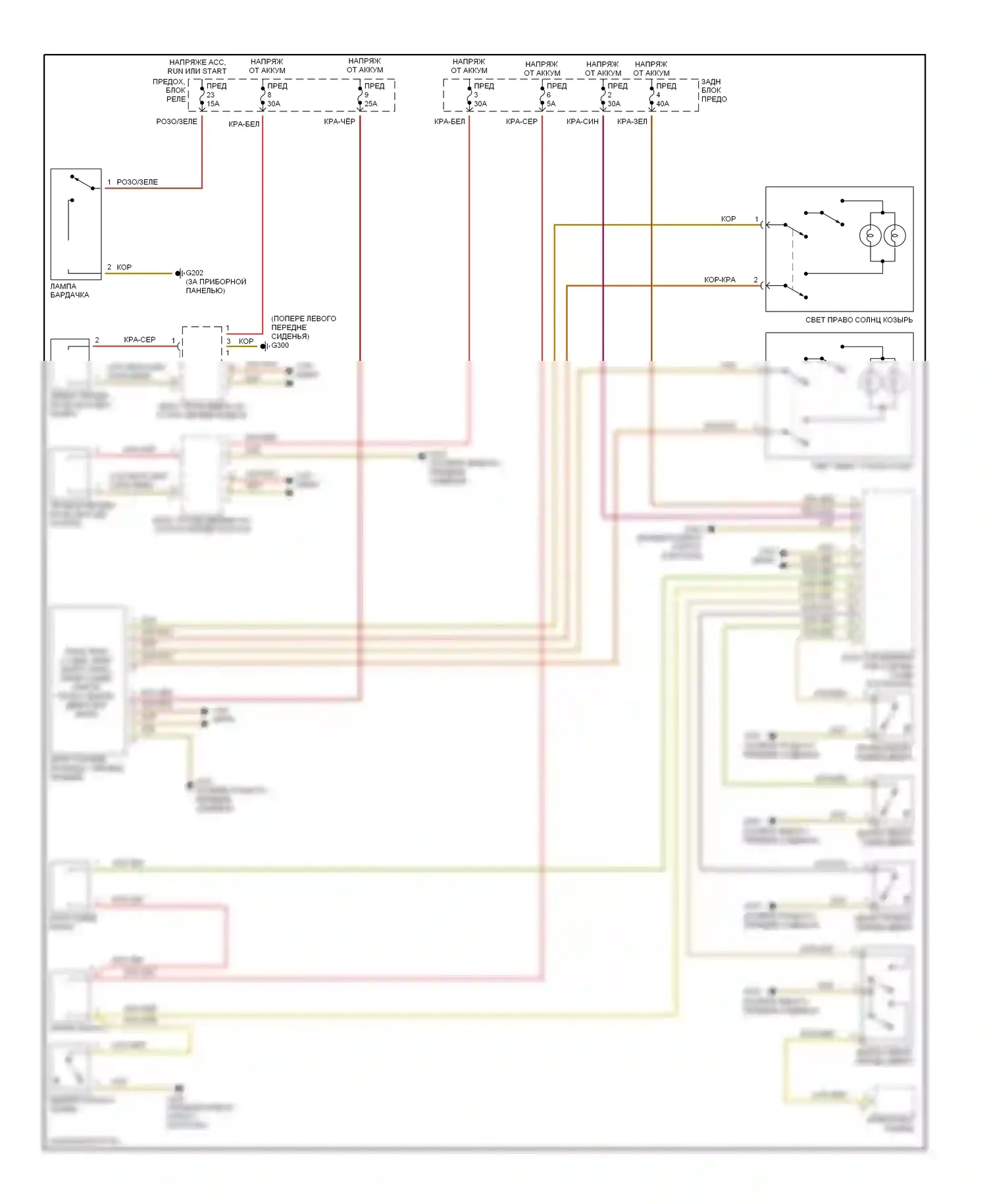 C-класс AMG Mercedes-Benz W202 рестайлинг (1997-2000): Электросхема освещения салона 
