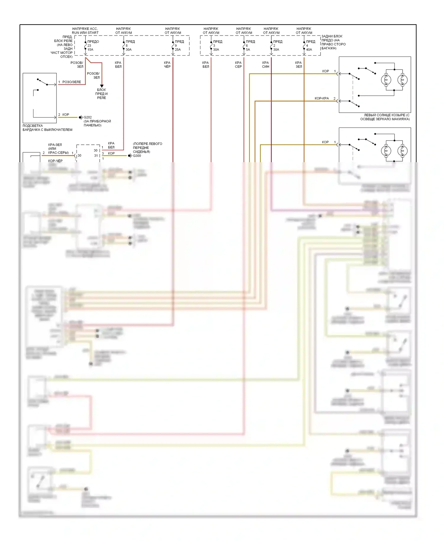C-класс Mercedes-Benz W202 рестайлинг (1997-2001): Электросхема освещения салона 