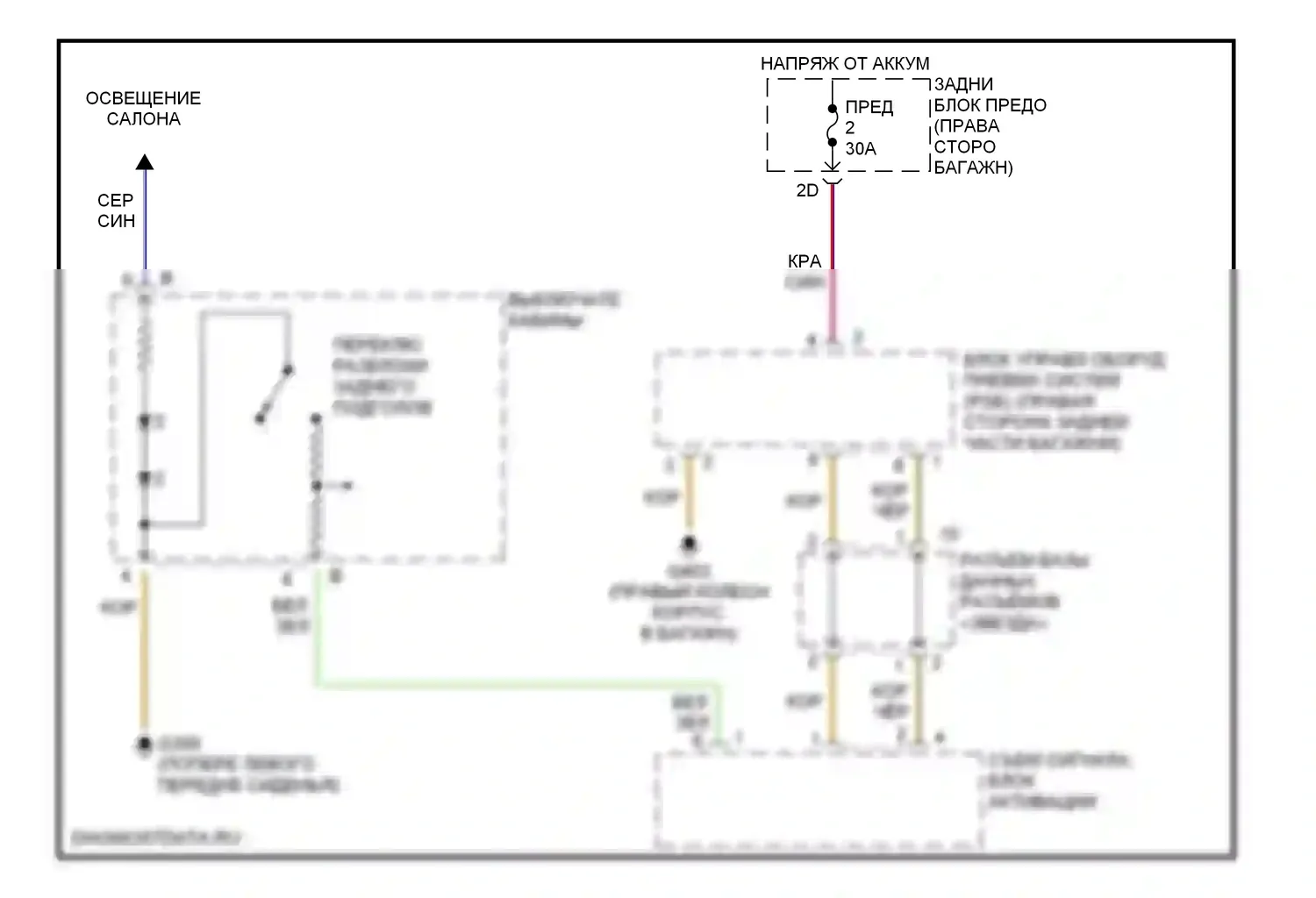 C-класс Mercedes-Benz W202 рестайлинг (1997-2001): Электросхема заднего подголовника 