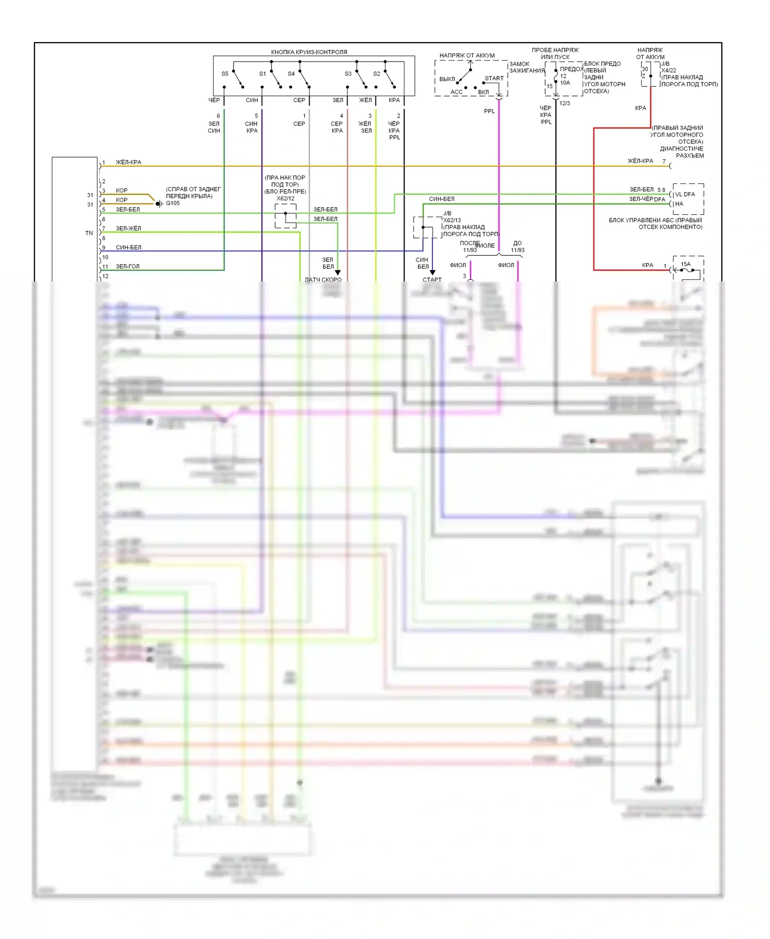 C-класс Mercedes-Benz W202 (1993-1997): Электросхема управления крейсерской скоростью/скоростью холостого хода 