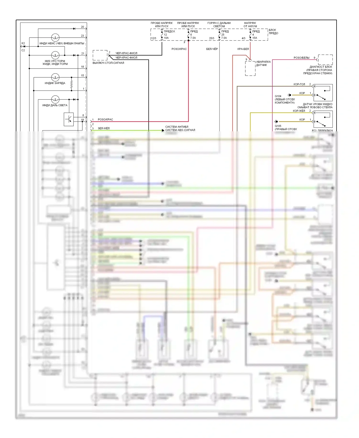 C-класс Mercedes-Benz W202 (1993-1997): Электросхема приборной панели 