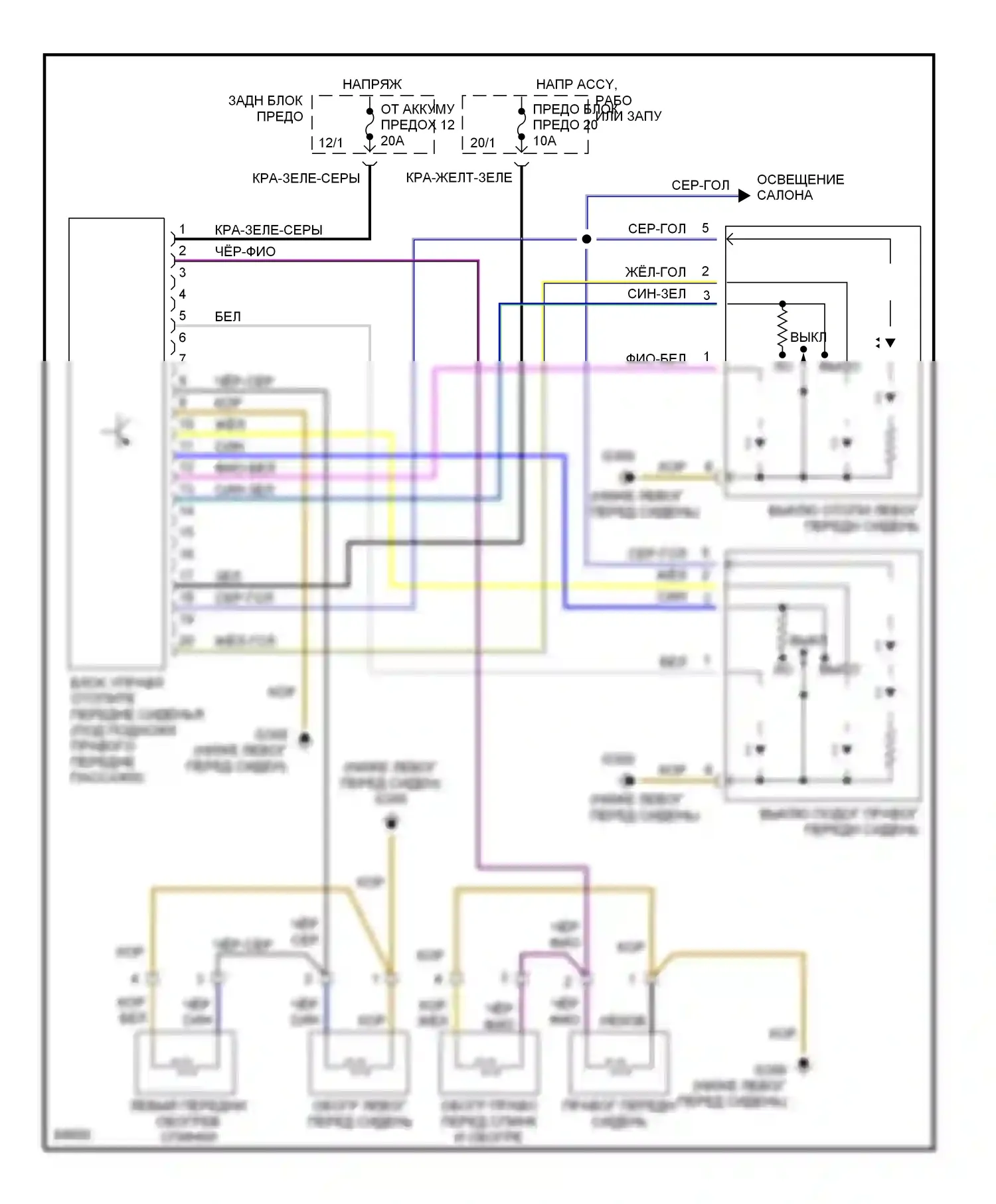 C-класс Mercedes-Benz W202 (1993-1997): Электросхема обогреваемых сидений 